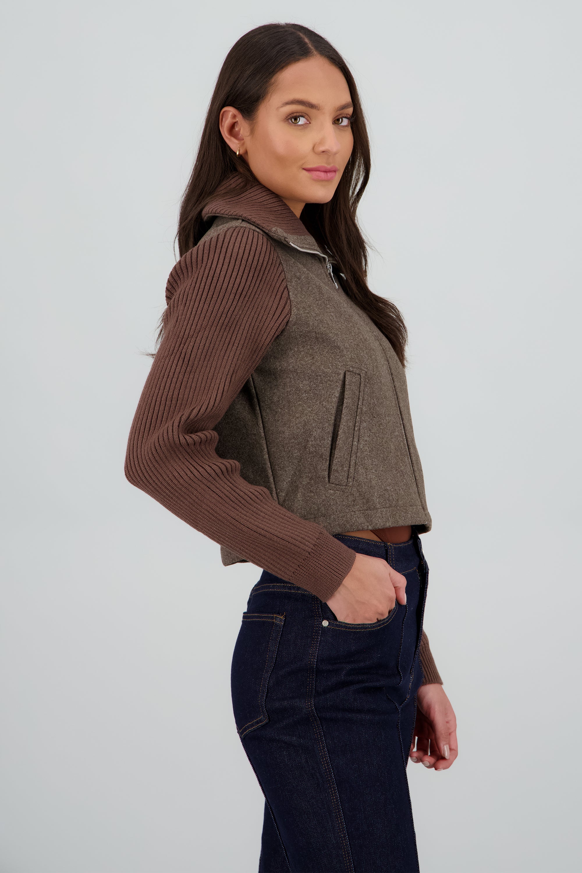 Light jacket contraste tejido de punto CAFE