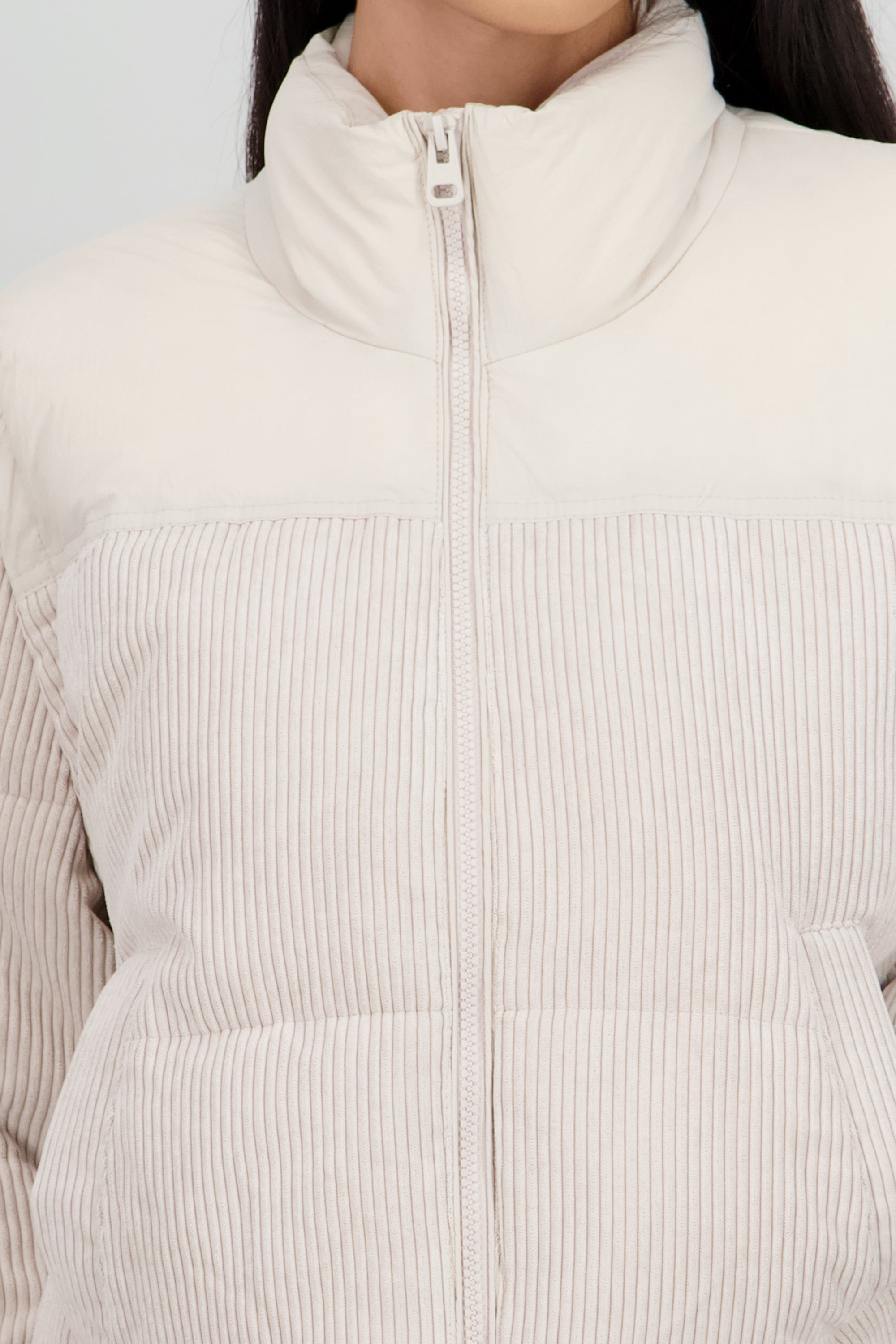 Puffer jacket pana contraste CREMA