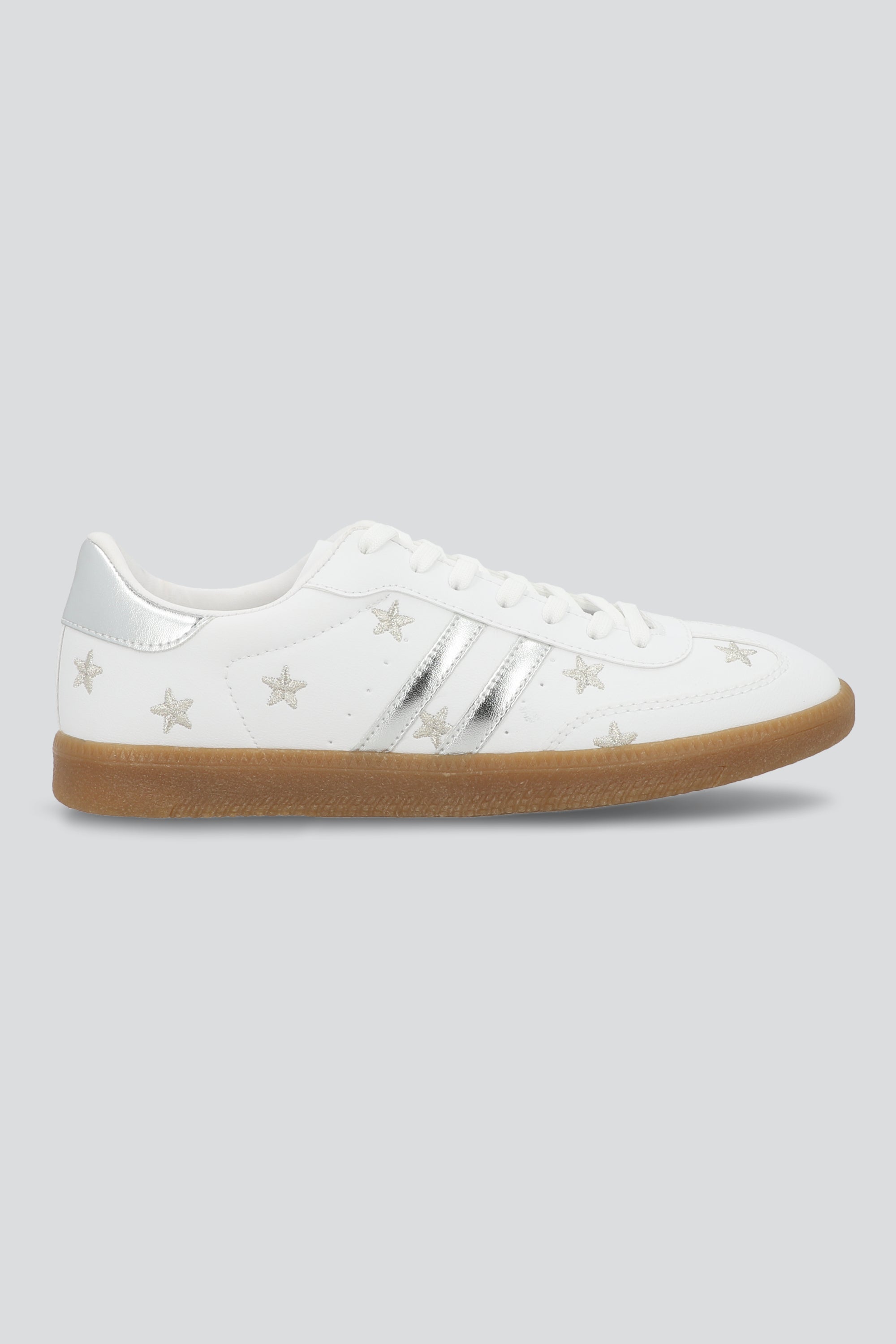 Tenis dos lineas estrellas PLATA