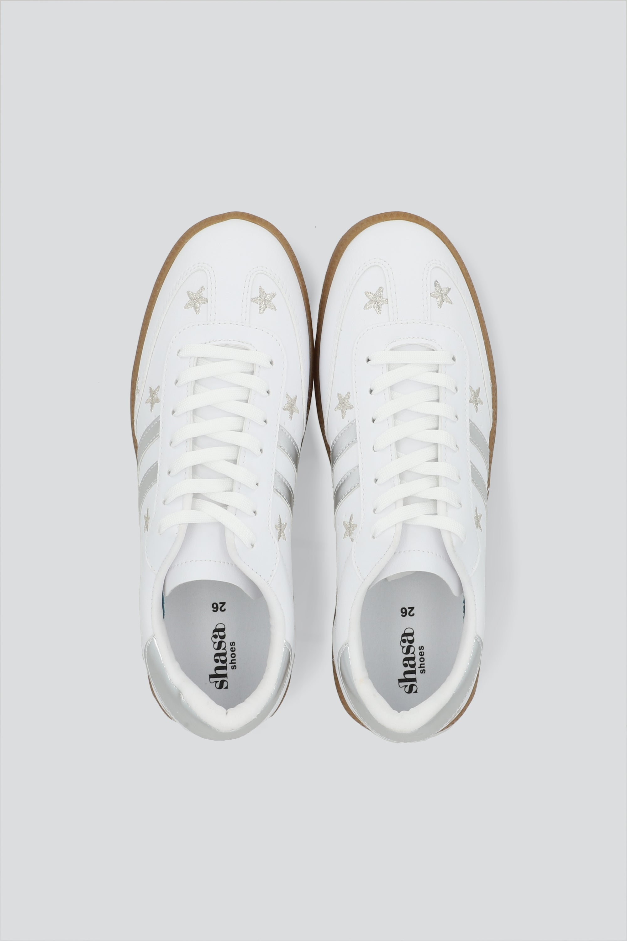 Tenis dos lineas estrellas PLATA