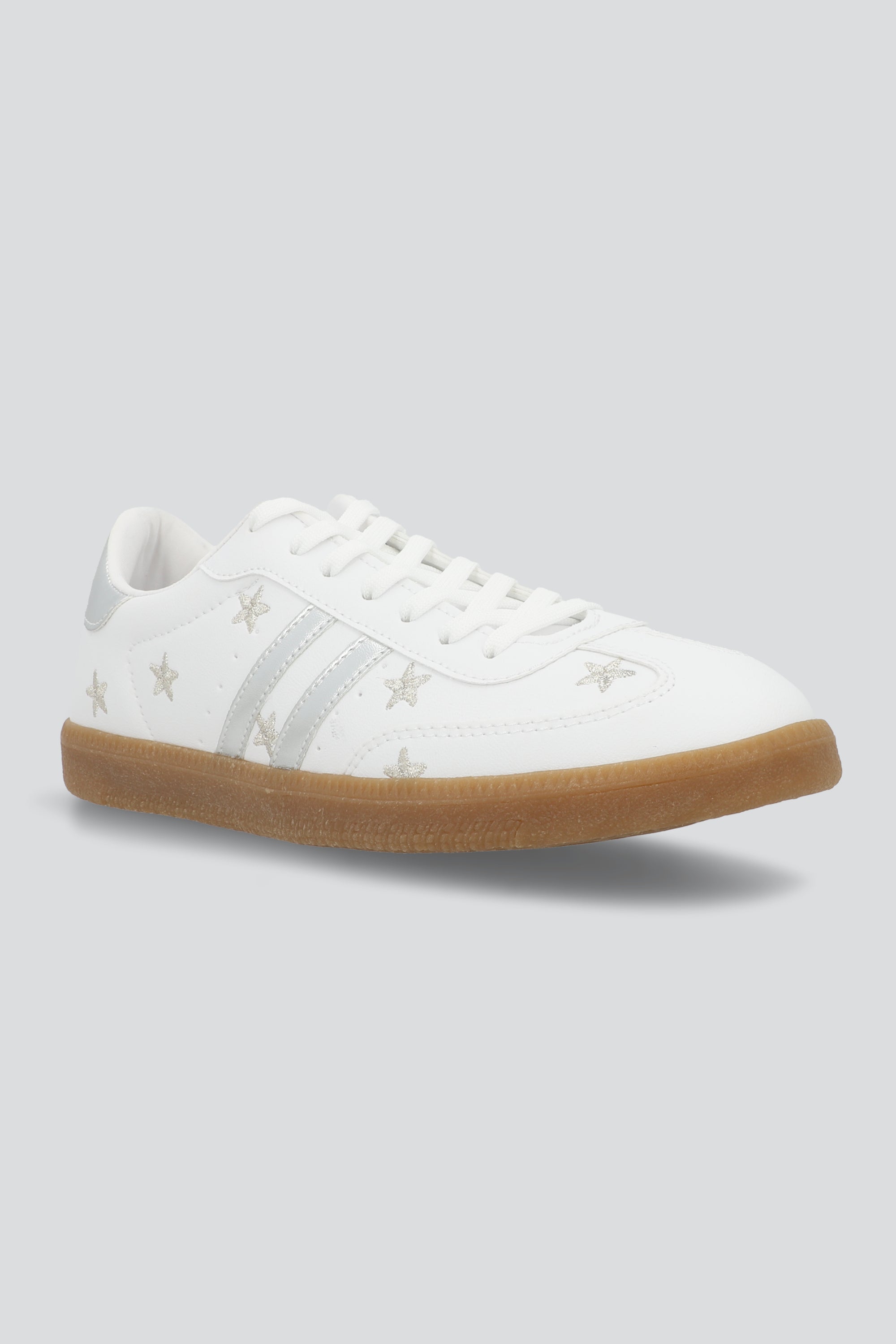 Tenis dos lineas estrellas PLATA