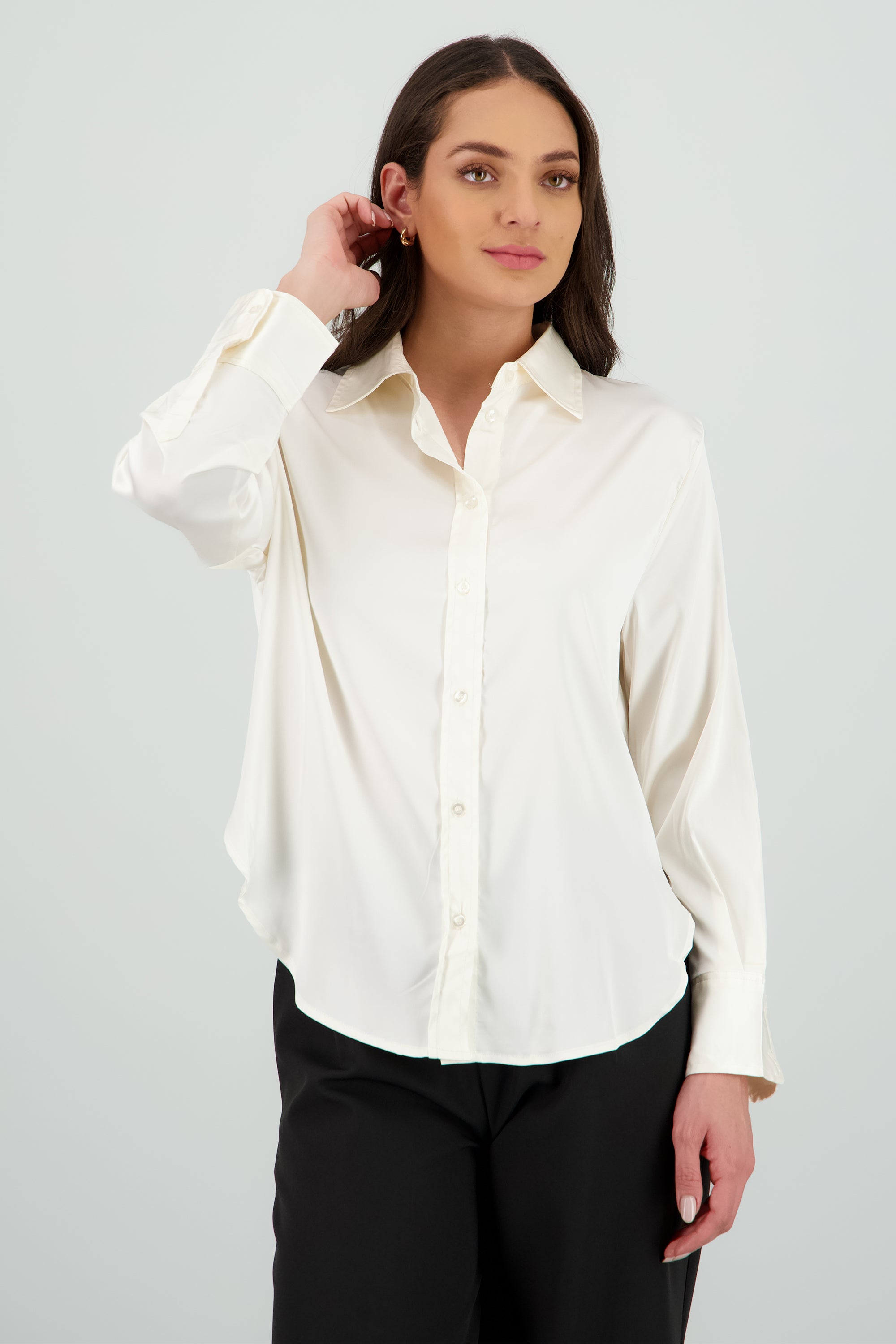 Camisa botones satin CREMA