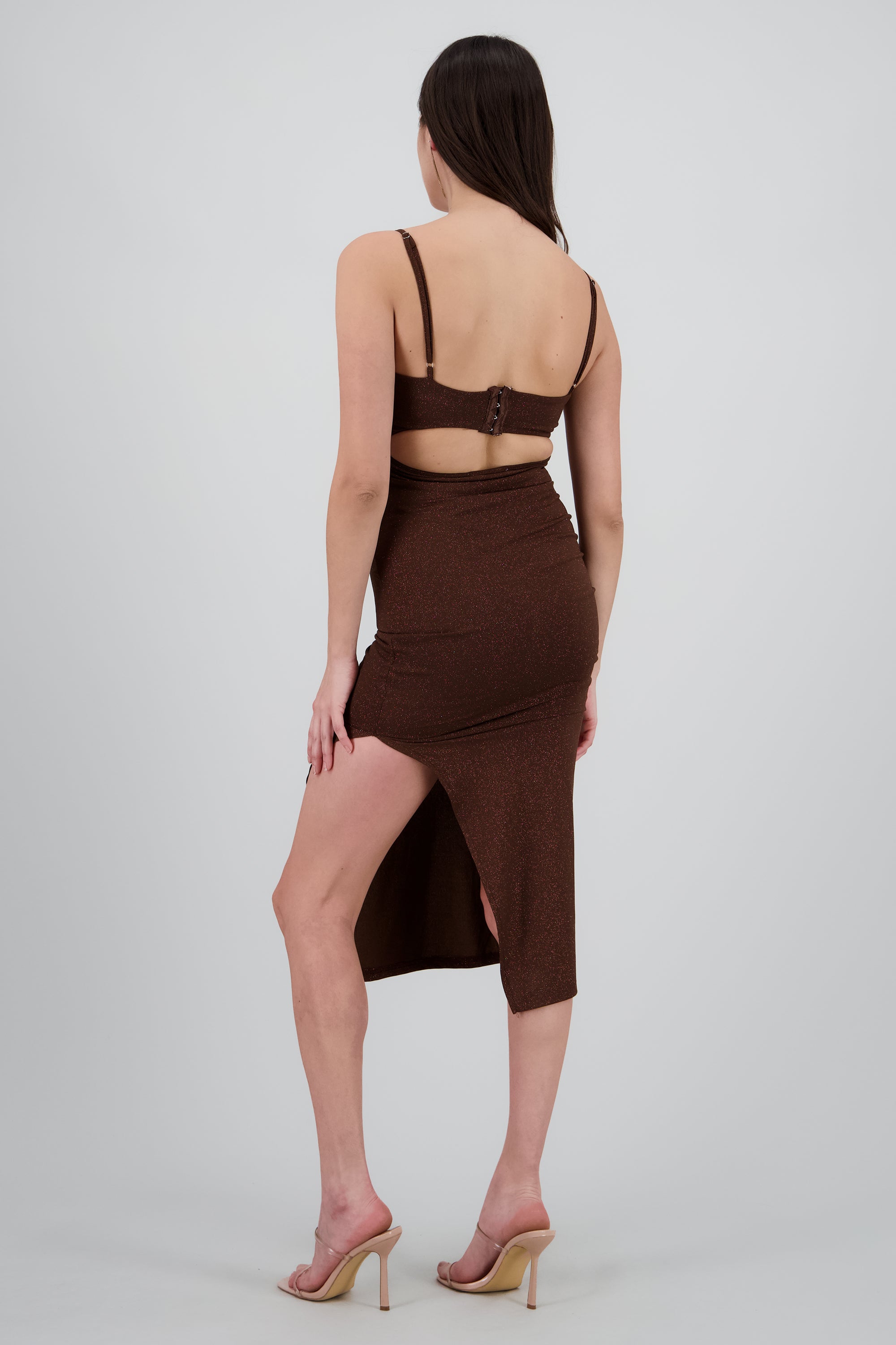 Vestido brillos midi CHOCOLATE
