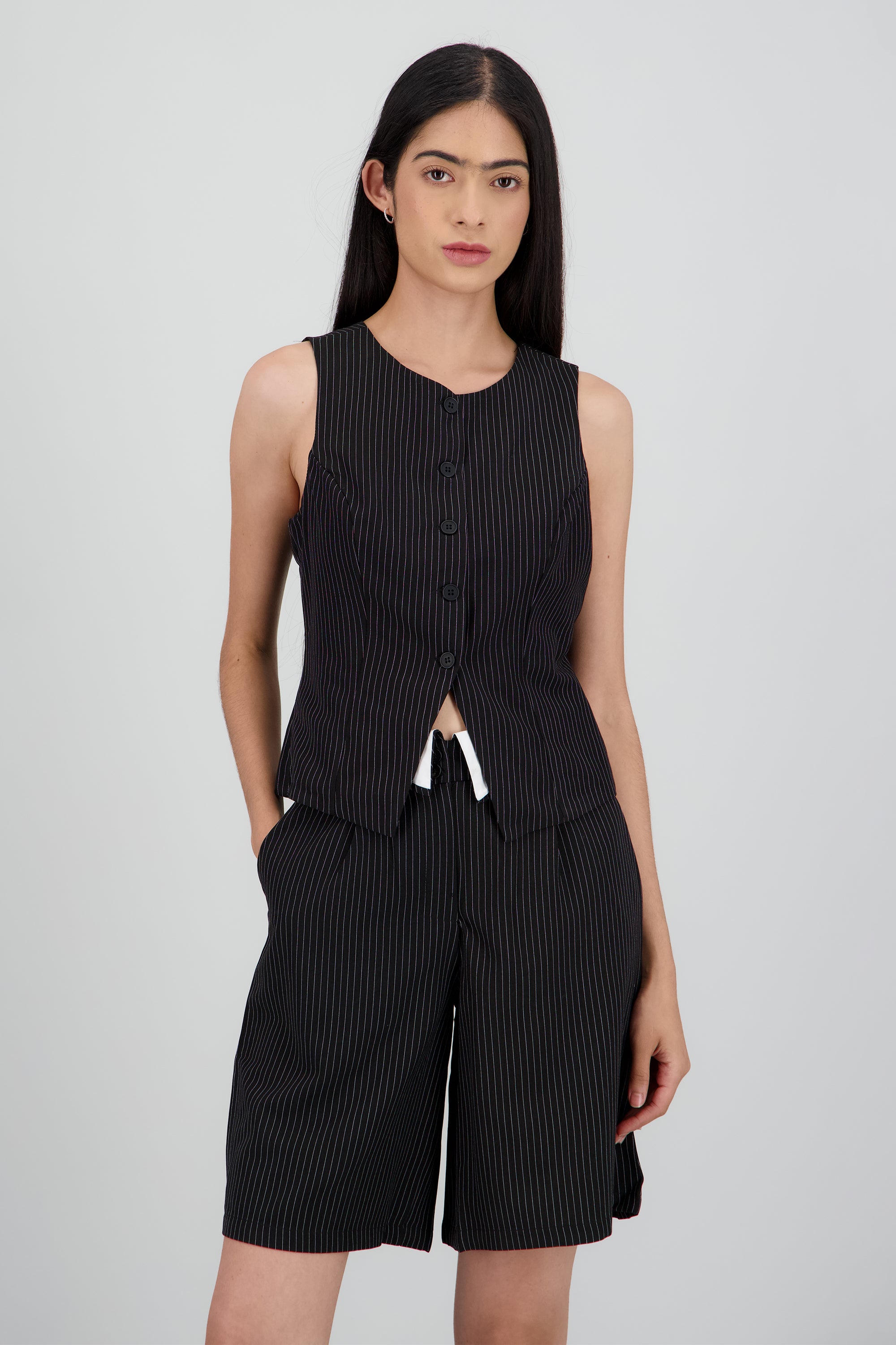 Chaleco sastreado rayas NEGRO COMBO