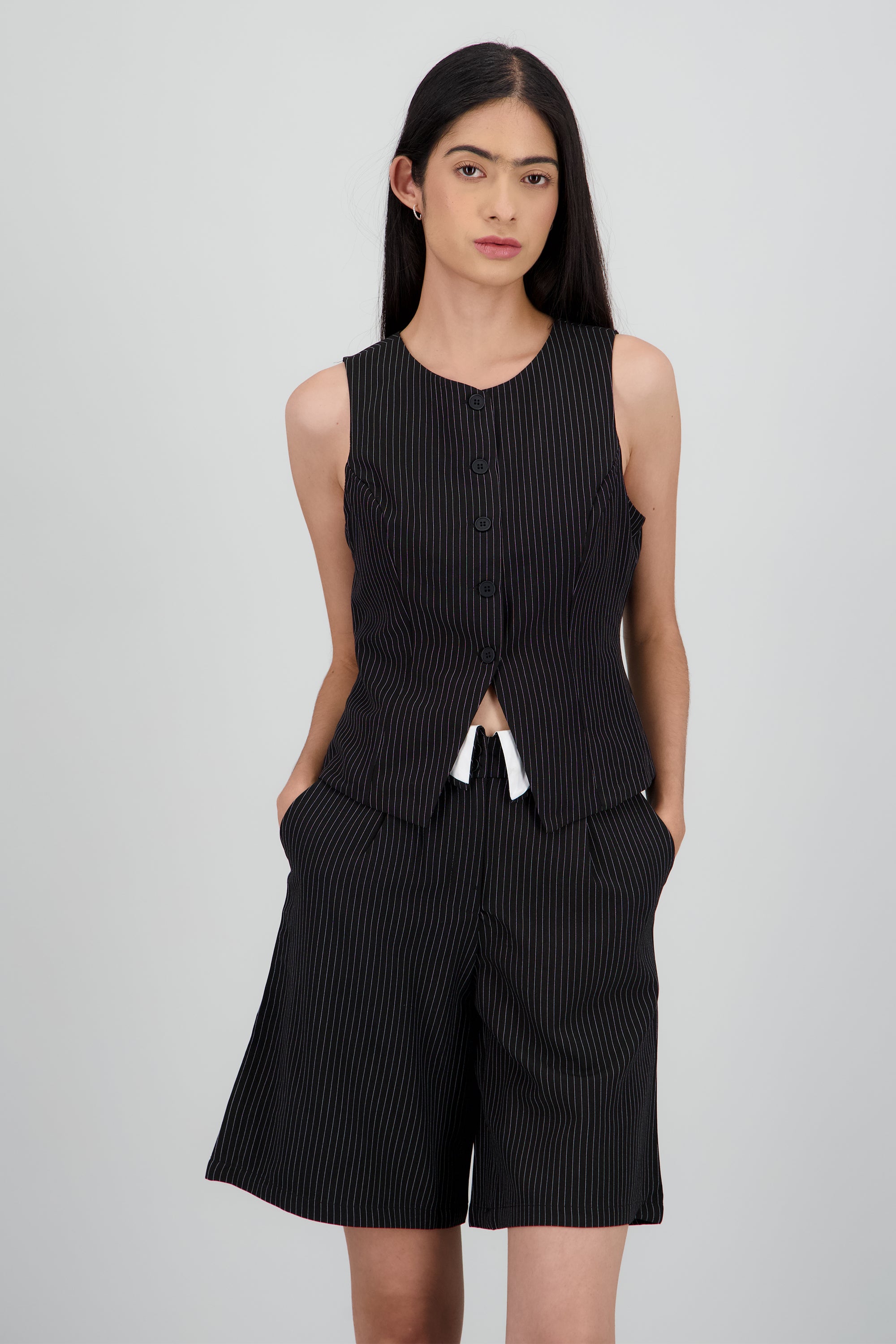 Chaleco sastreado rayas NEGRO COMBO