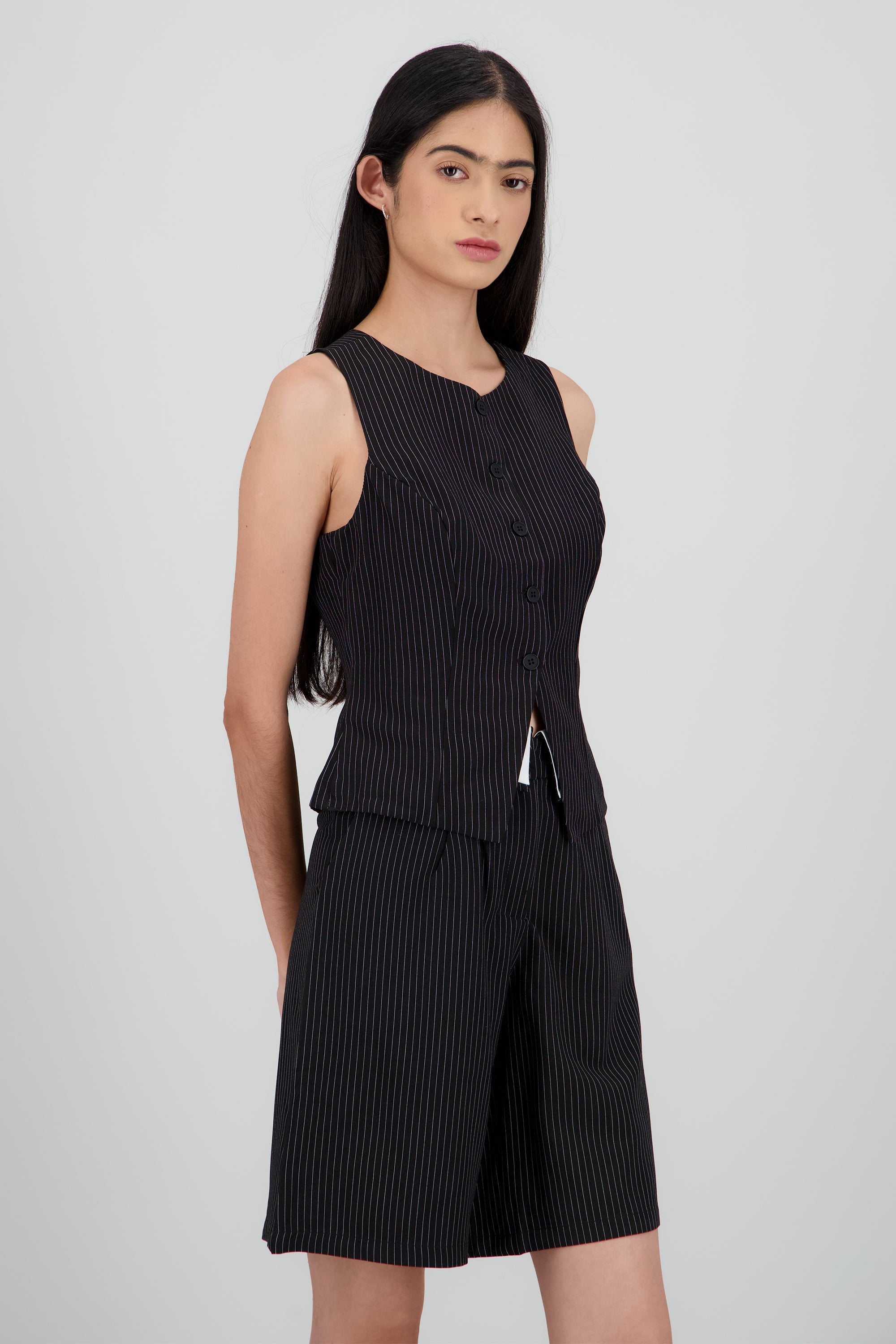 Chaleco sastreado rayas NEGRO COMBO