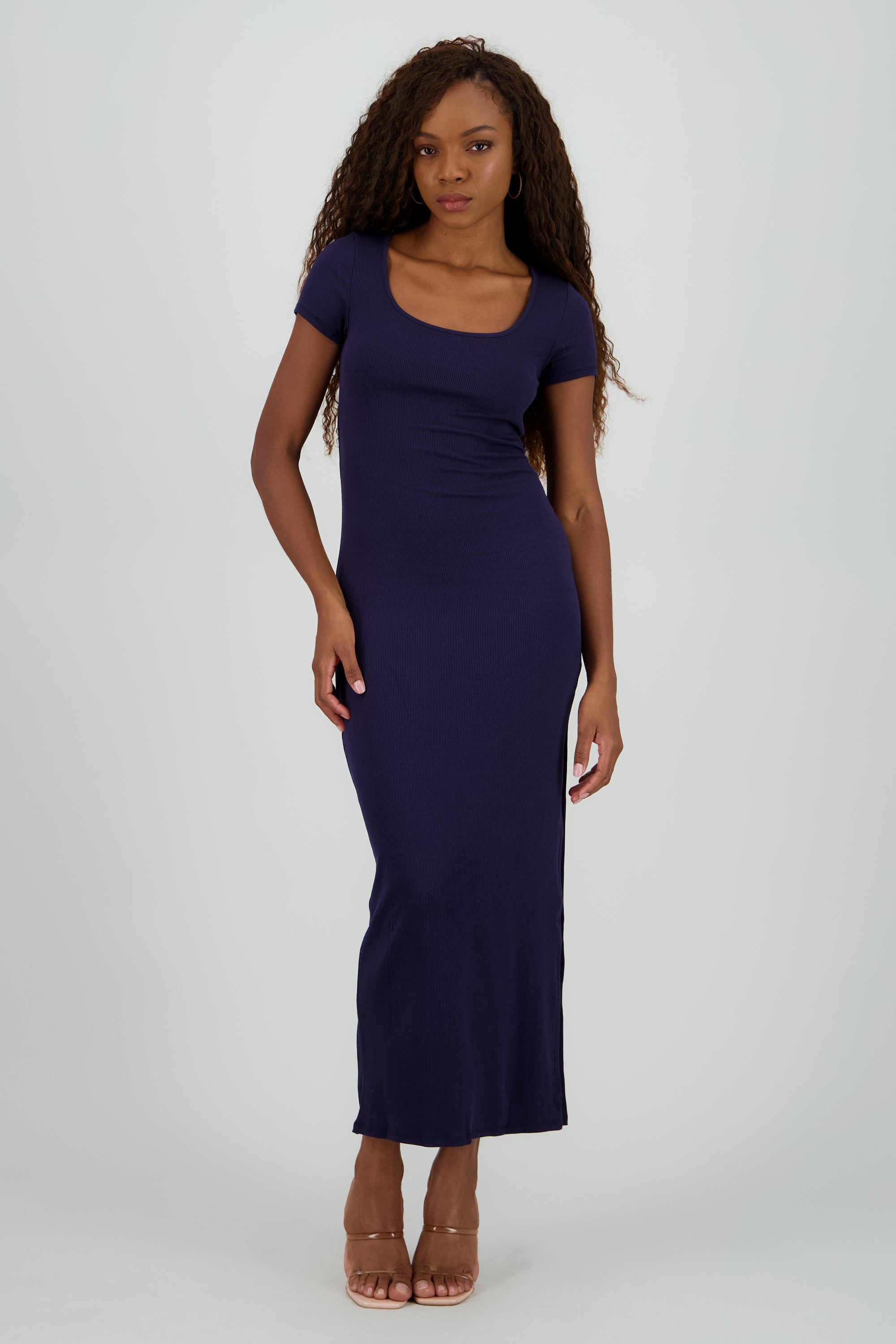 Vestido maxi rib cuello redondo AZUL