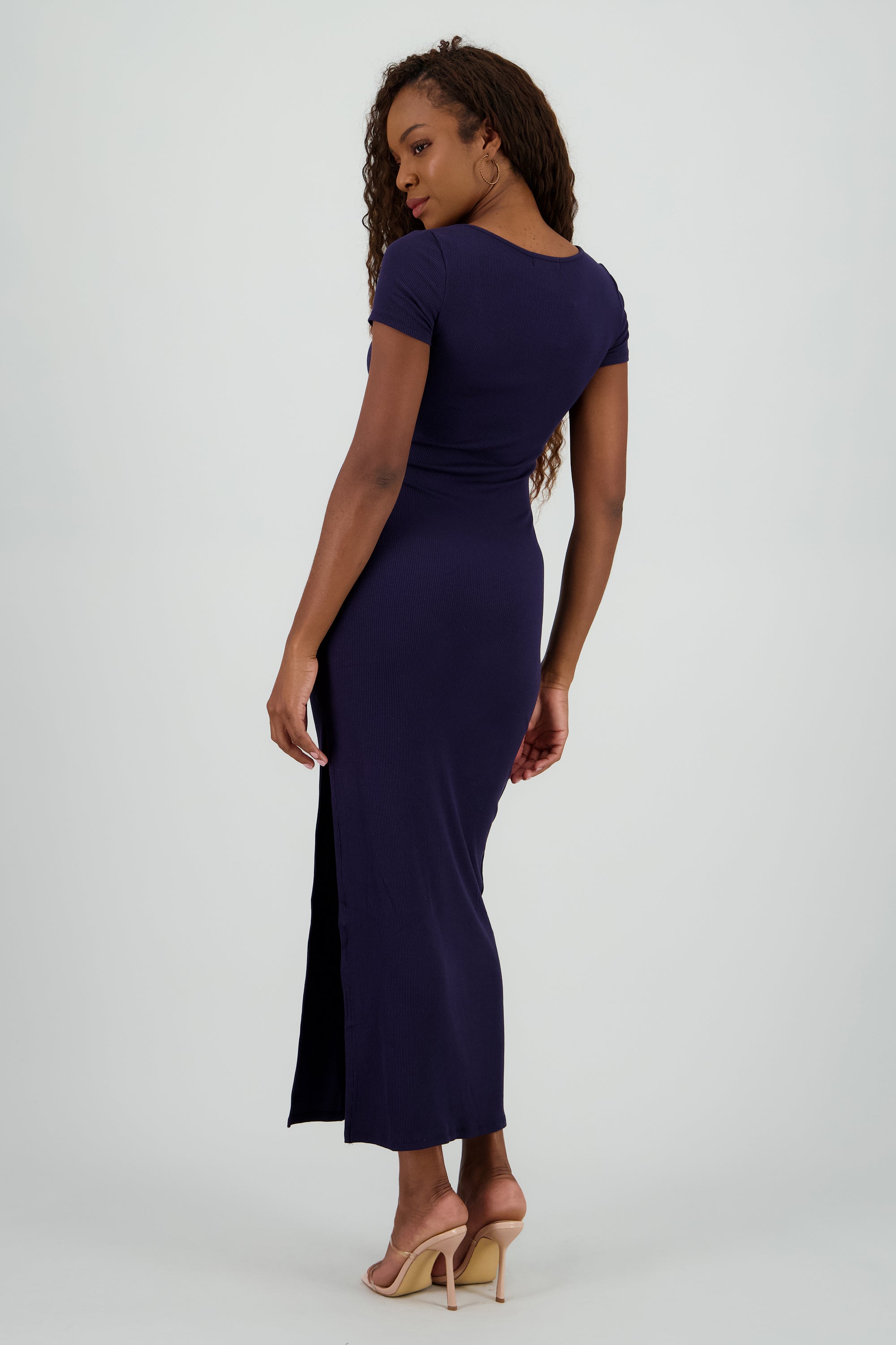Vestido maxi rib cuello redondo AZUL