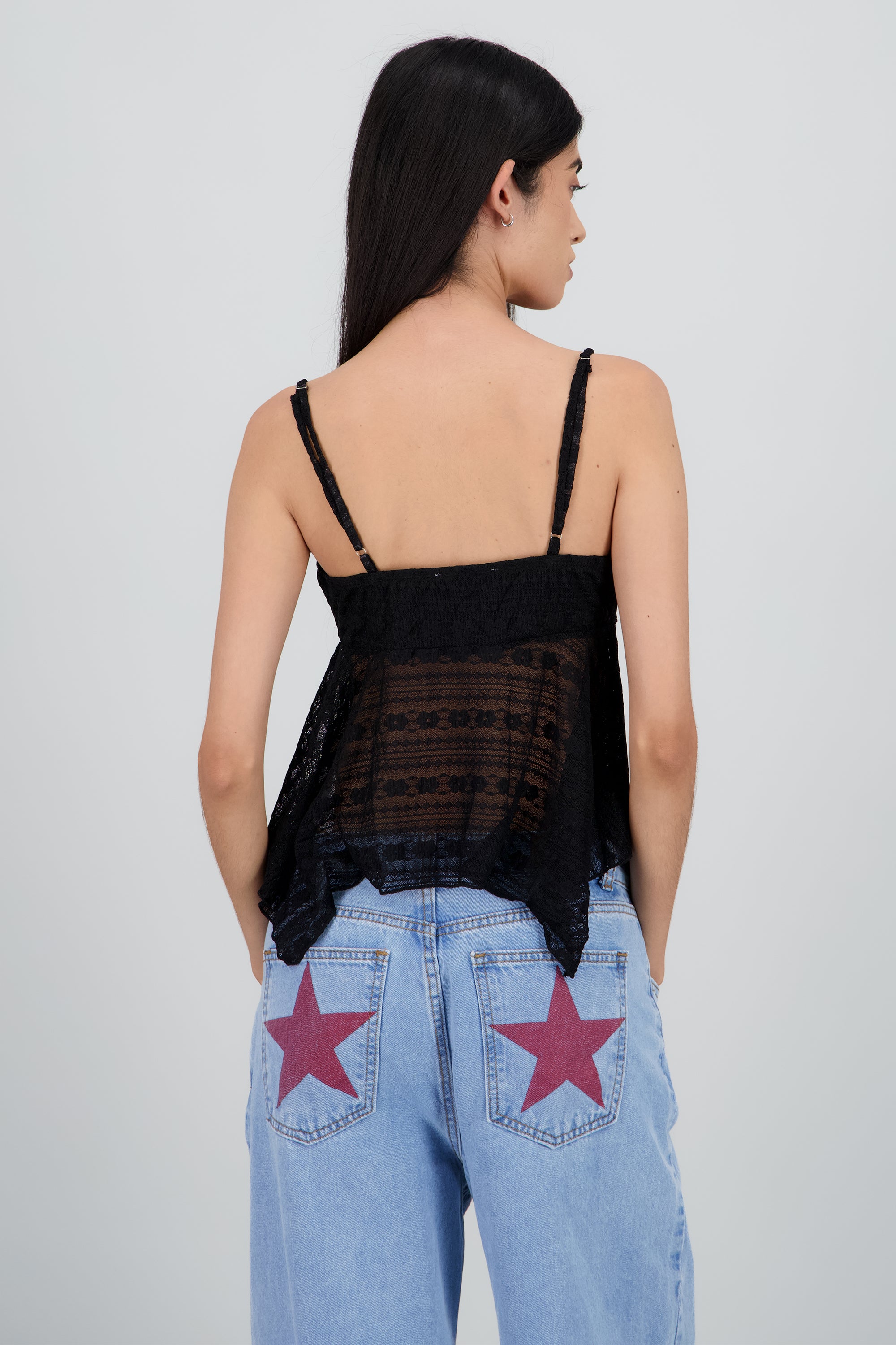 Blusa asimetrica encaje NEGRO