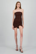Vestido mini strapless brillos