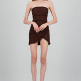 Vestido mini strapless brillos