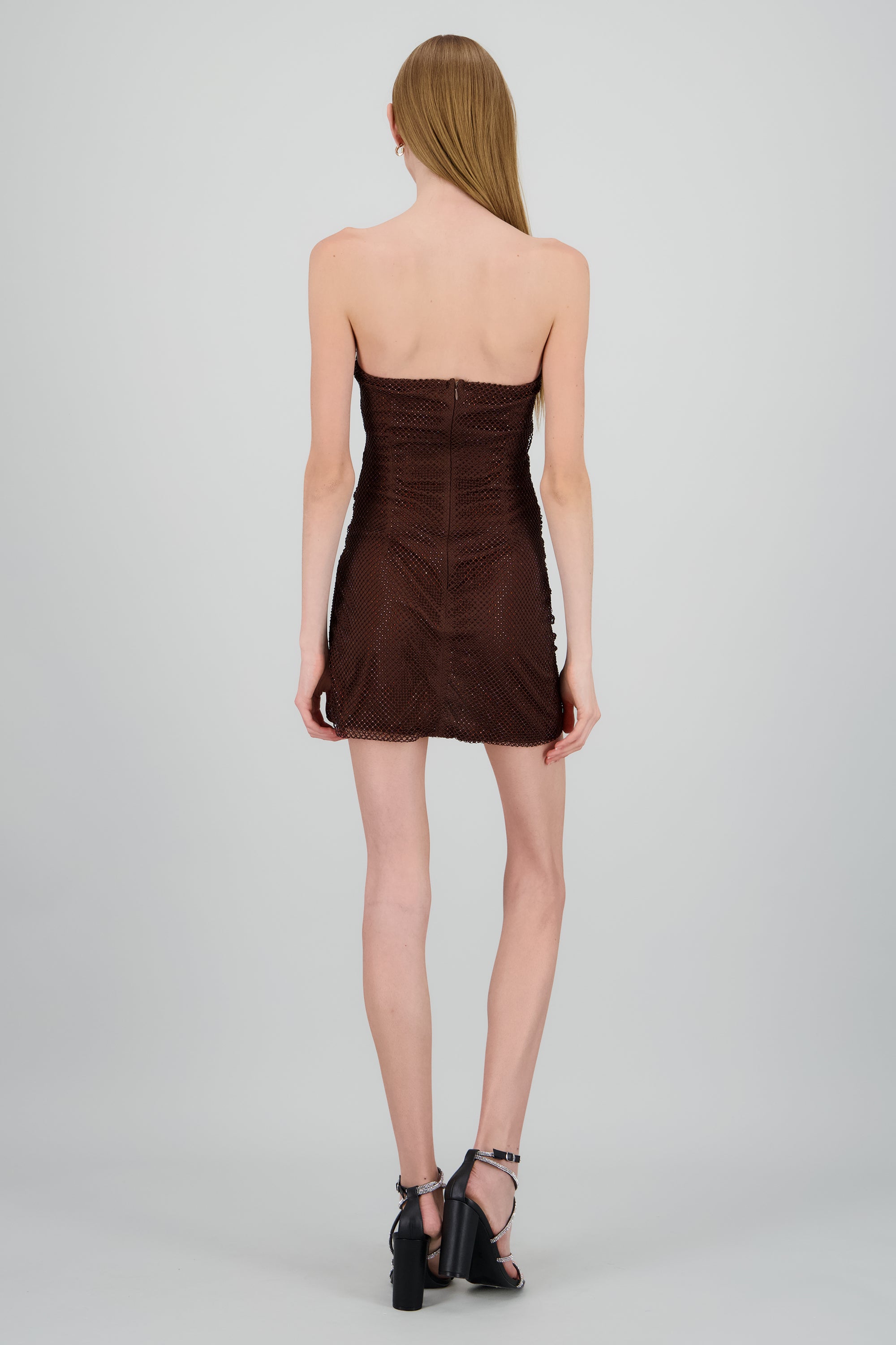 Vestido mini strapless brillos CHOCOLATE