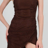 Vestido mini strapless brillos