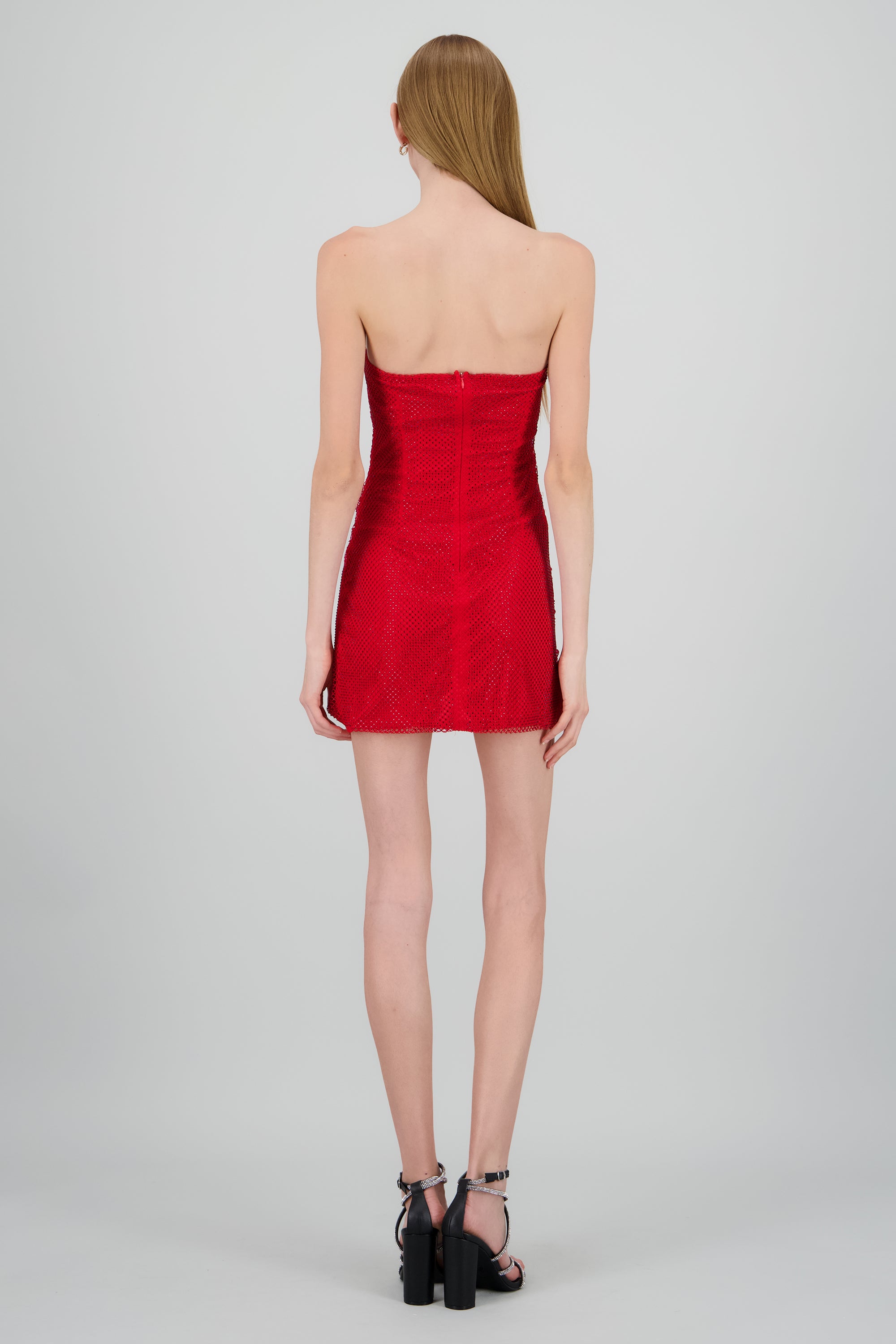 Vestido mini strapless brillos ROJO