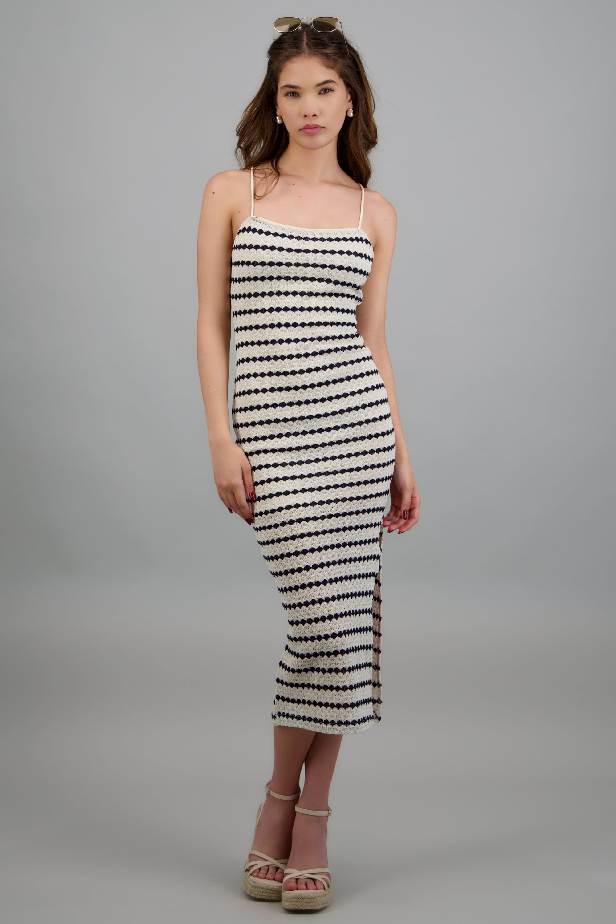 Vestido midi lineas textura MARINO COMBO