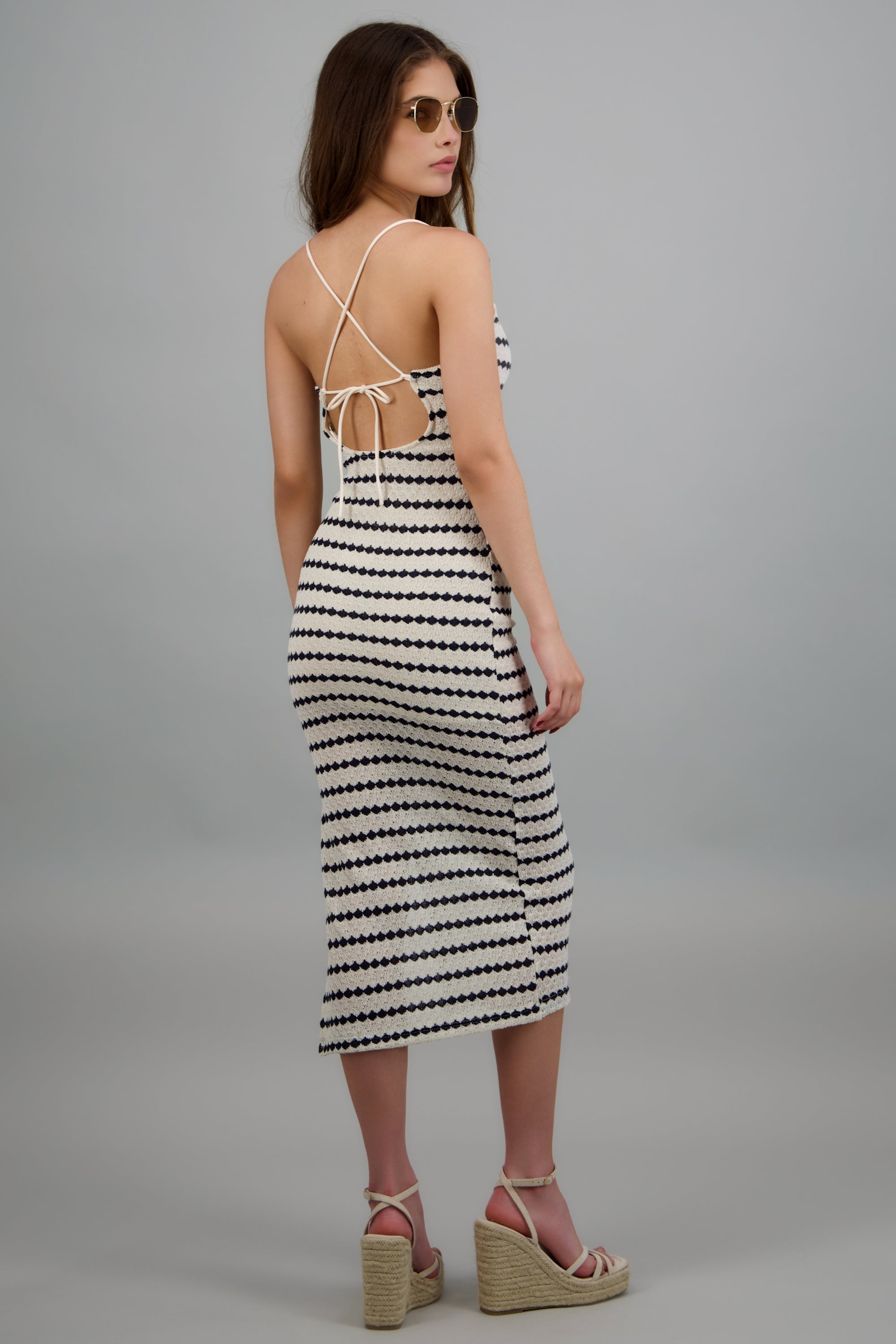 Vestido midi lineas textura MARINO COMBO