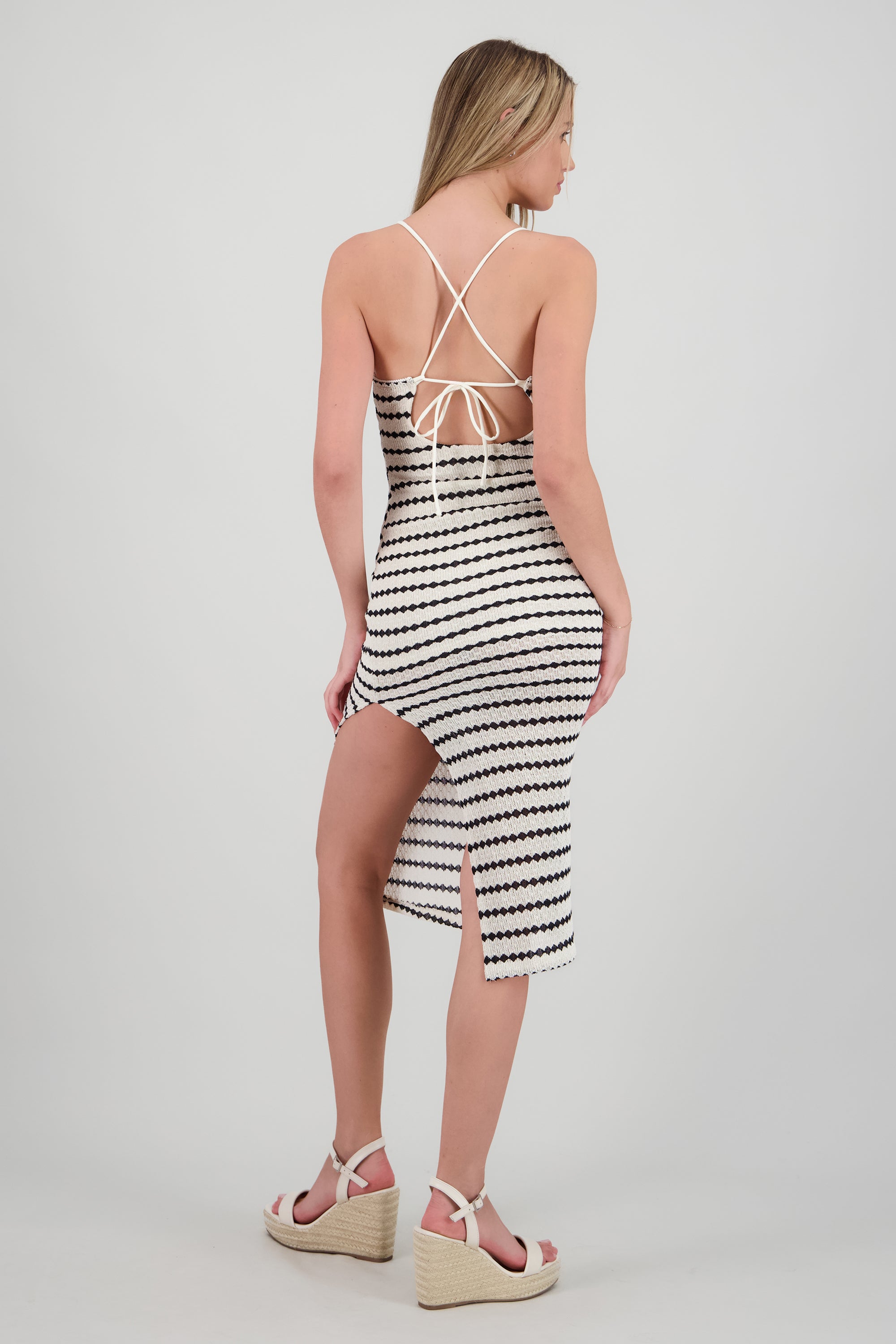 Vestido midi lineas textura BLANCO