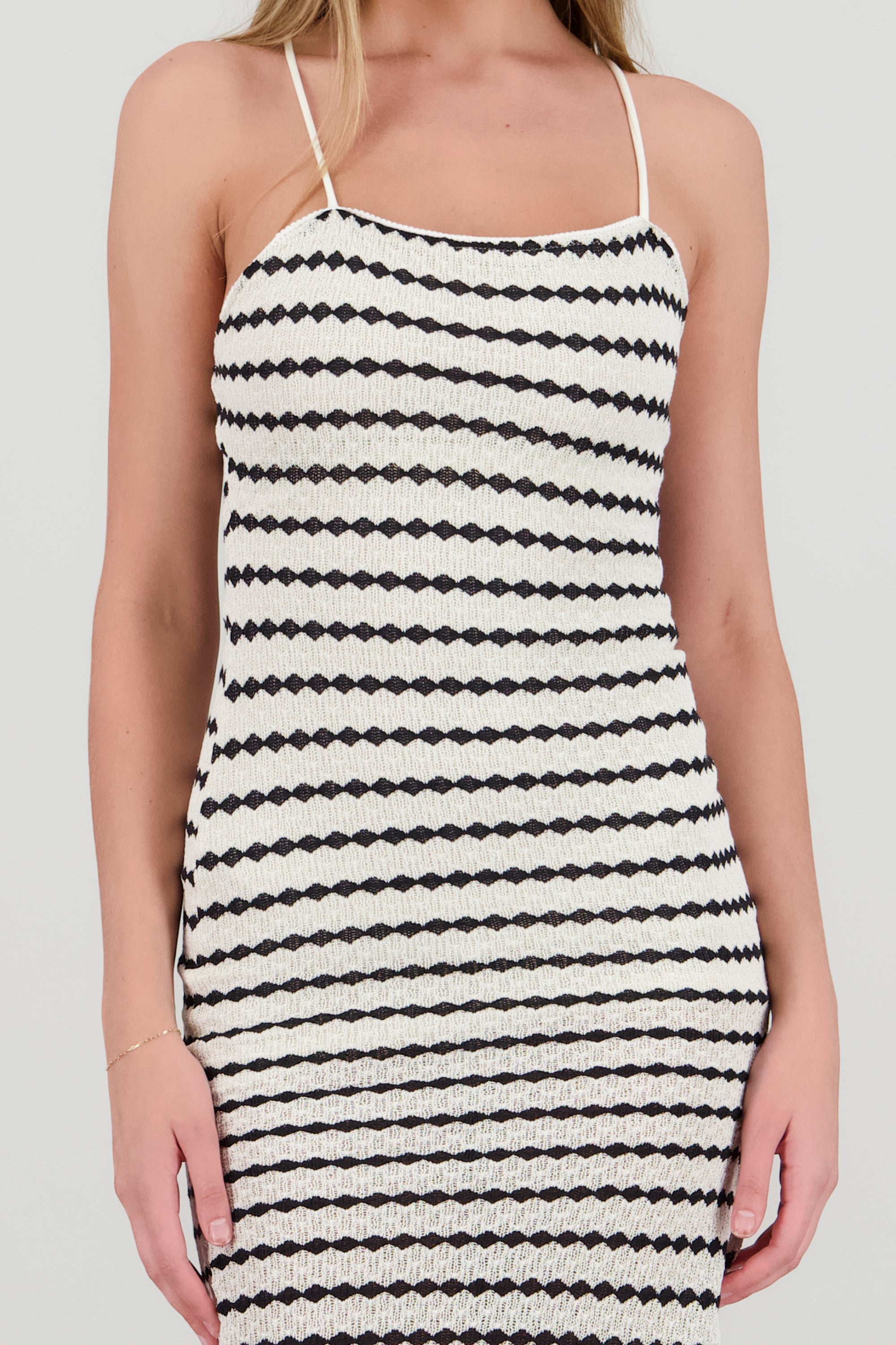 Vestido midi lineas textura BLANCO