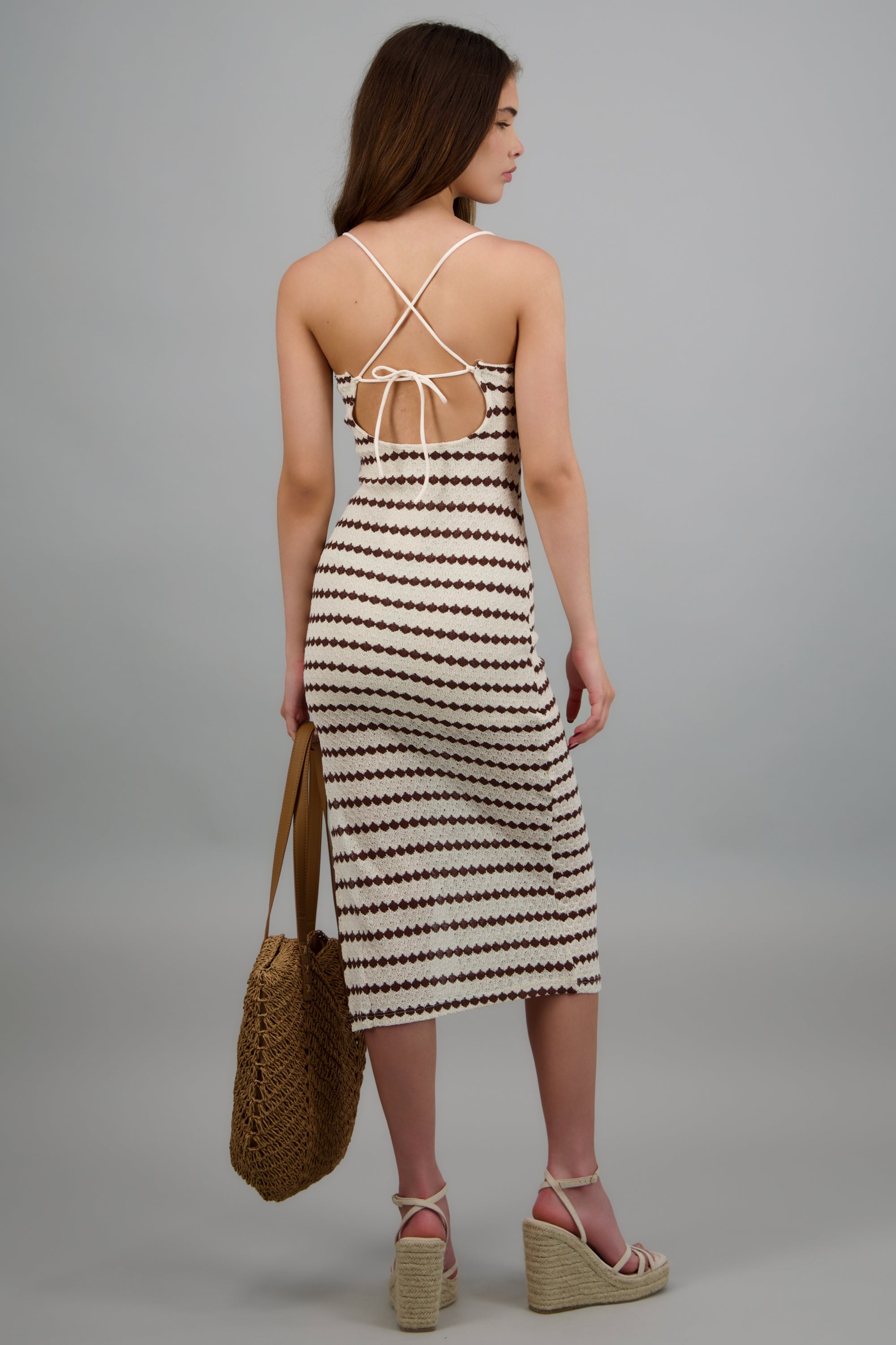 Vestido midi lineas textura CAFE COMBO