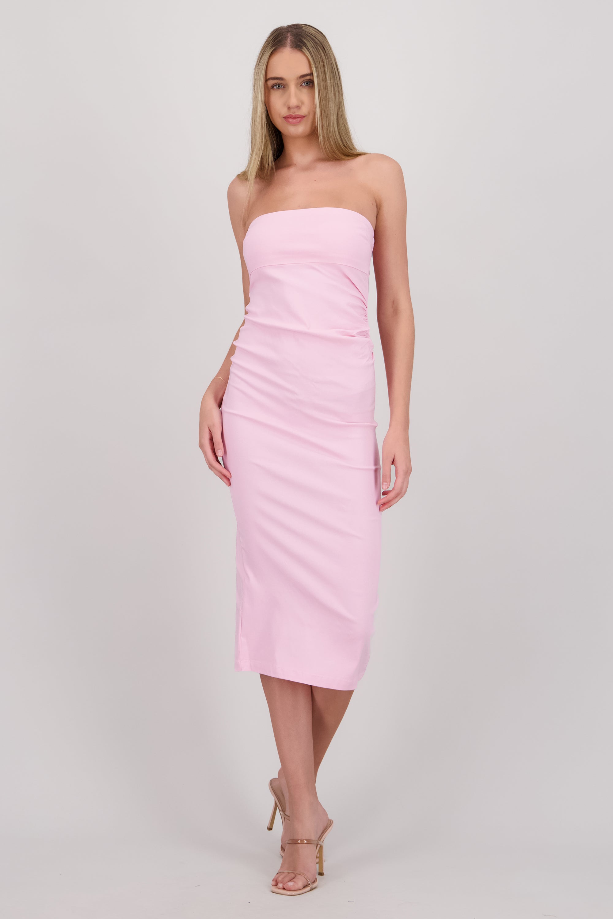 Vestido drapedado tubo ROSA PASTEL