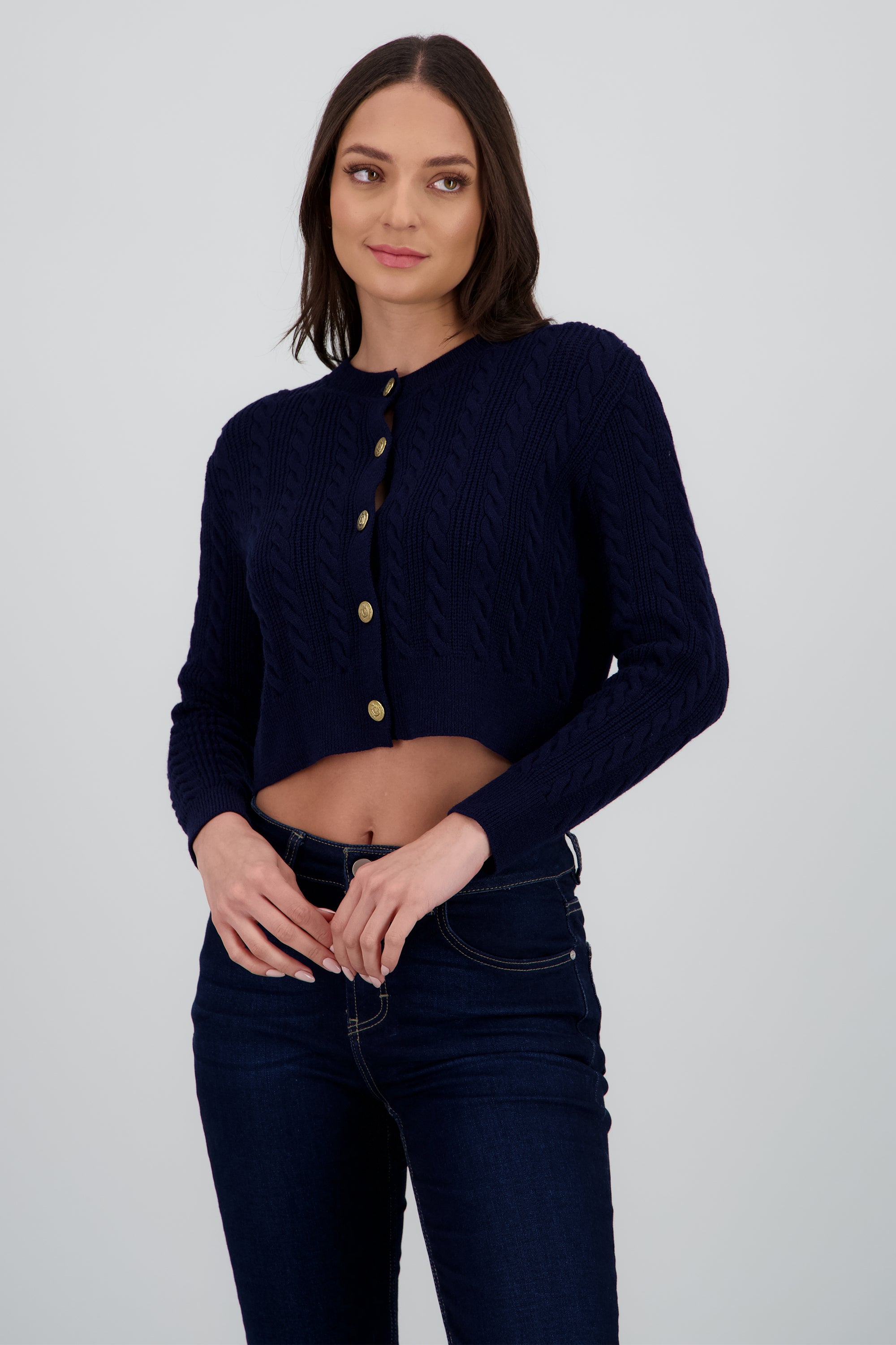 Cardigan cuello redondo trenzado MARINO