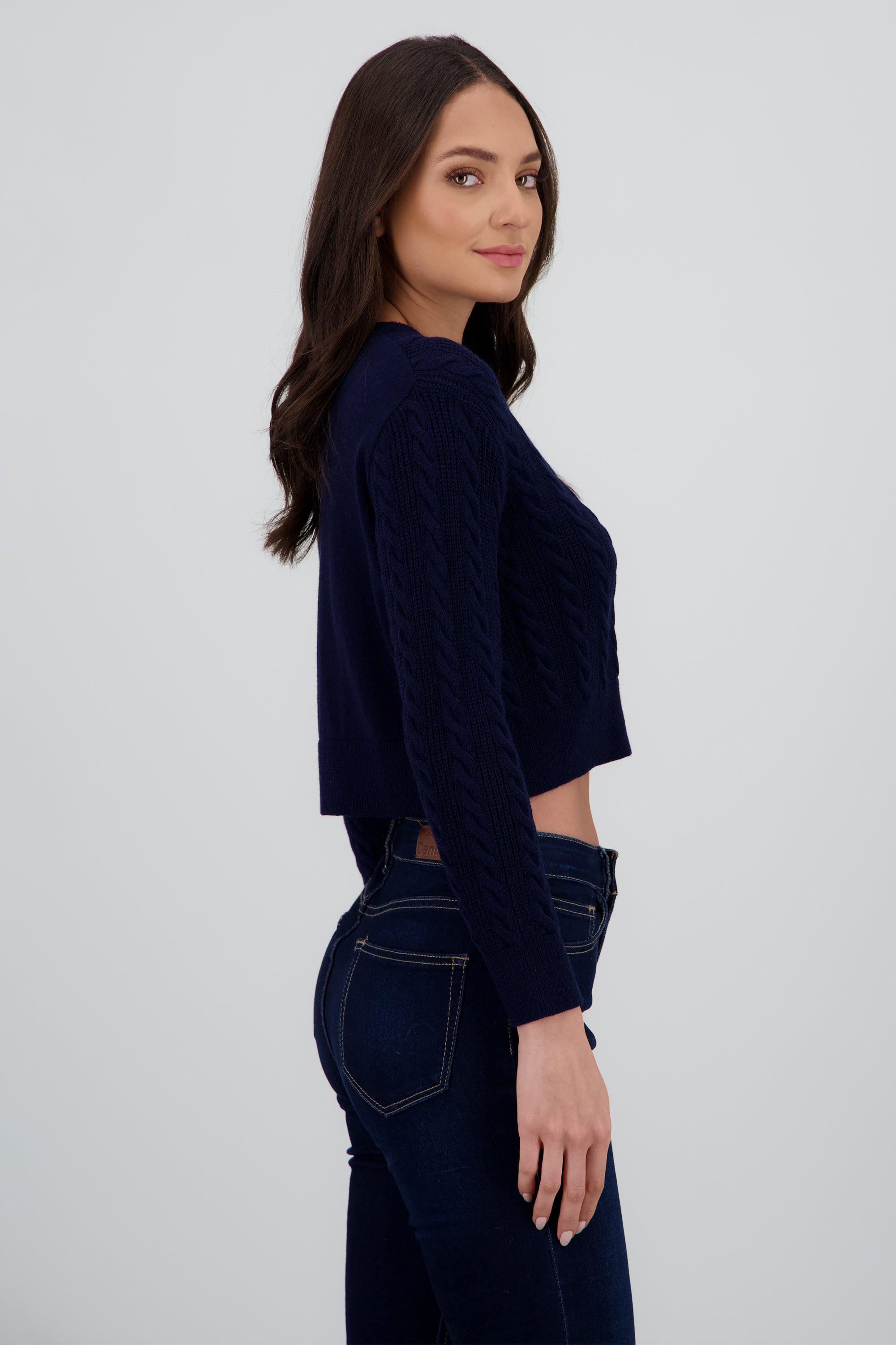 Cardigan cuello redondo trenzado MARINO