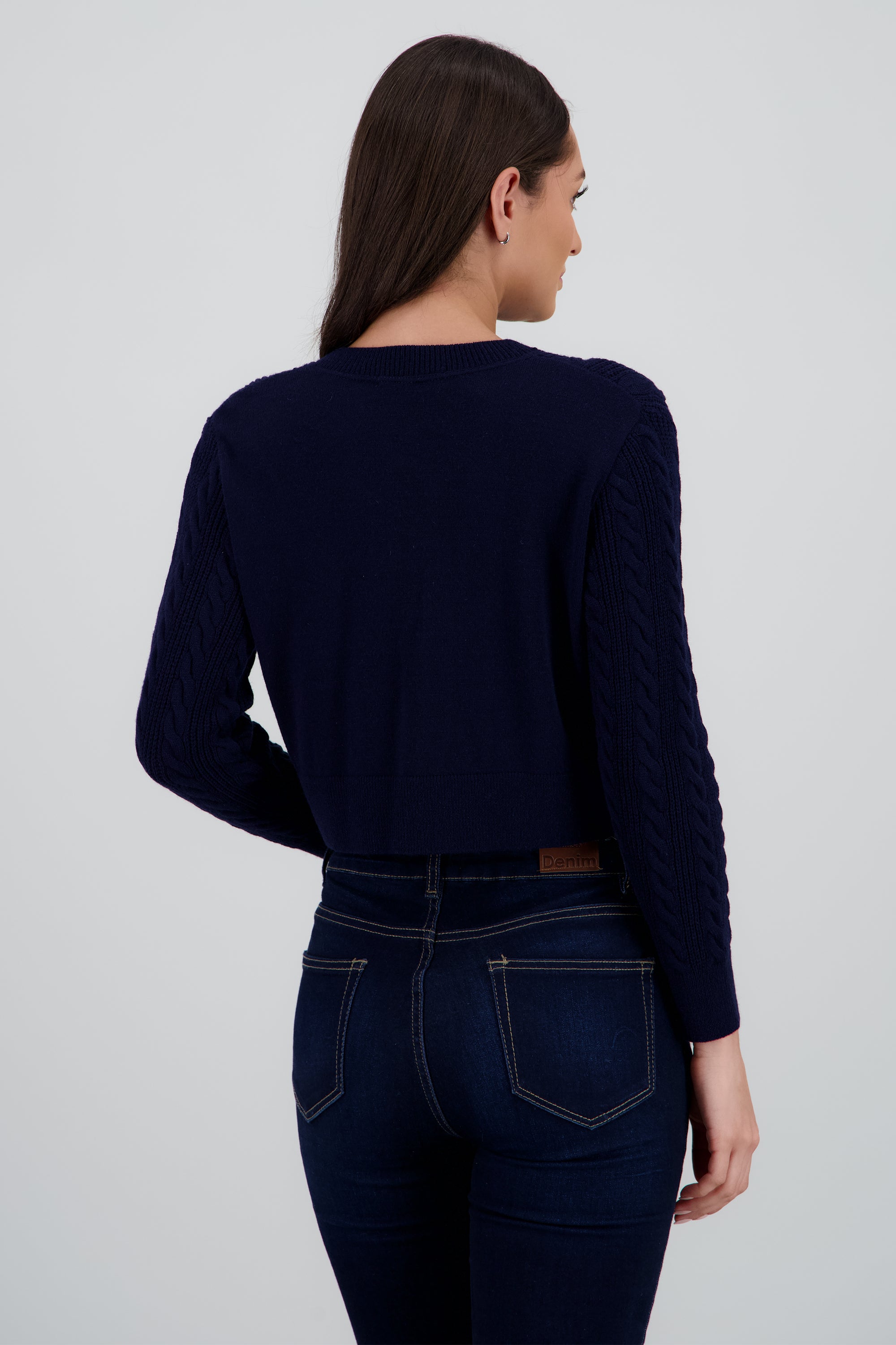 Cardigan cuello redondo trenzado MARINO