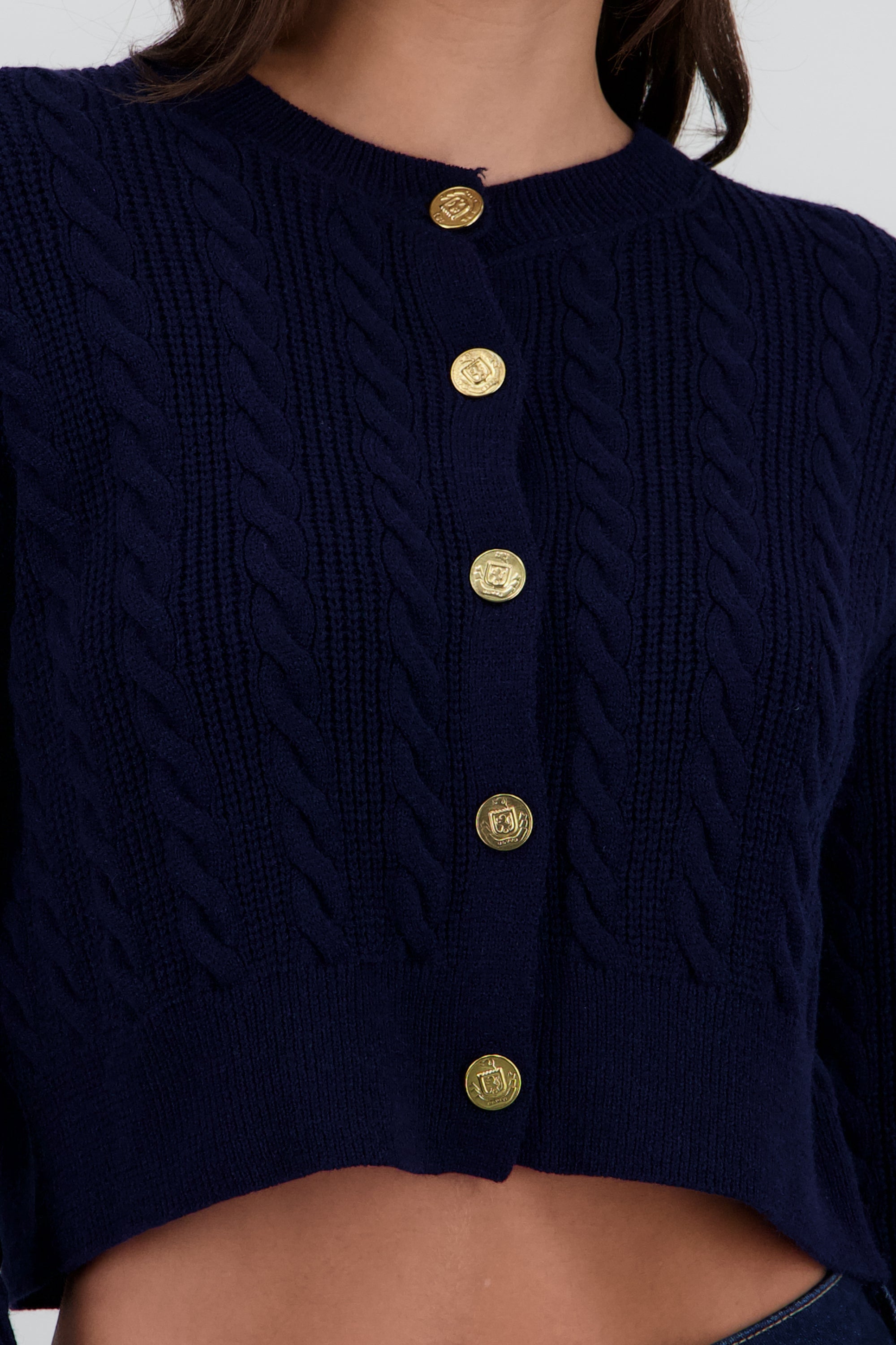 Cardigan cuello redondo trenzado MARINO