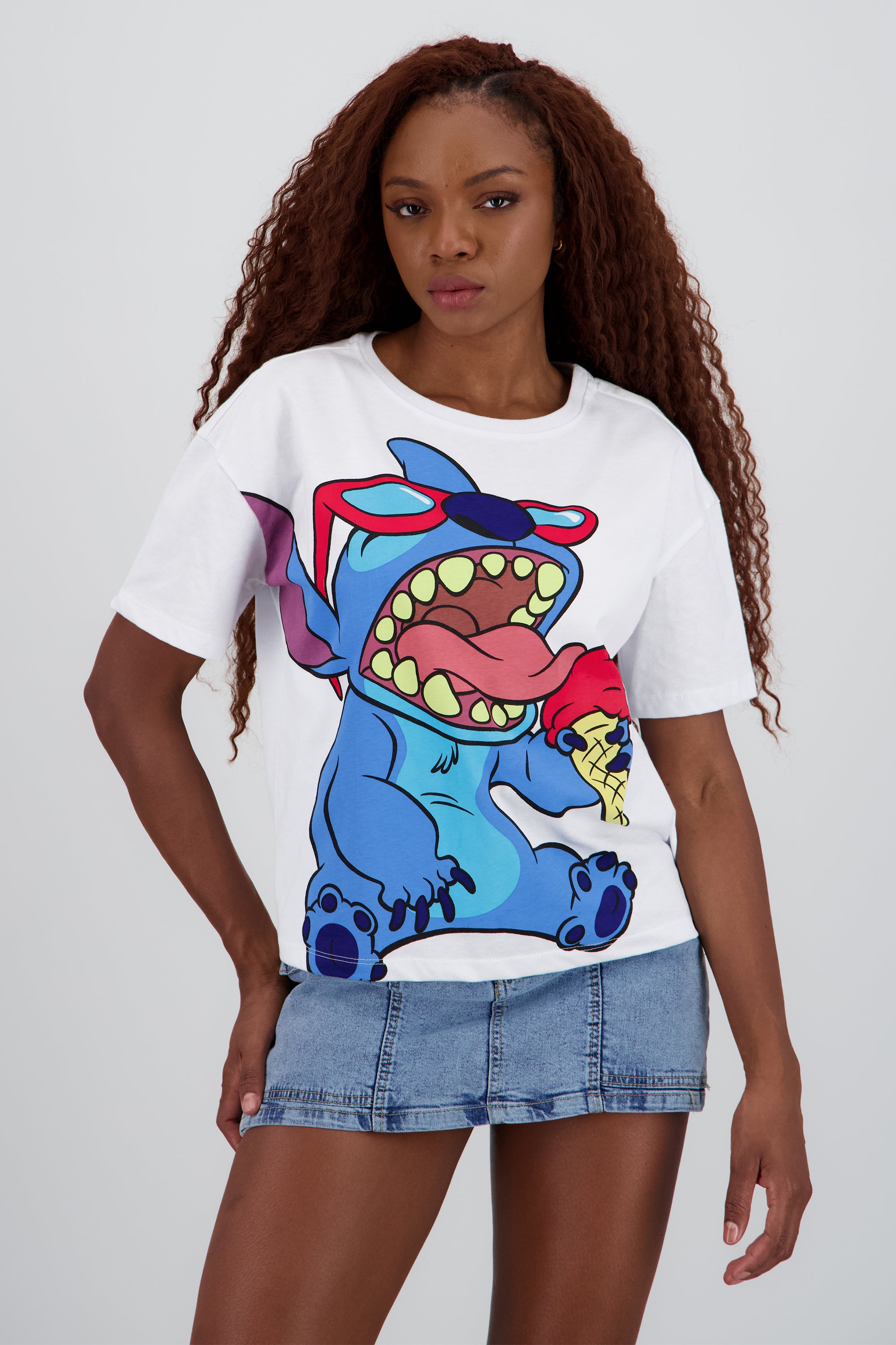 Playera boxy stitch helado BLANCO
