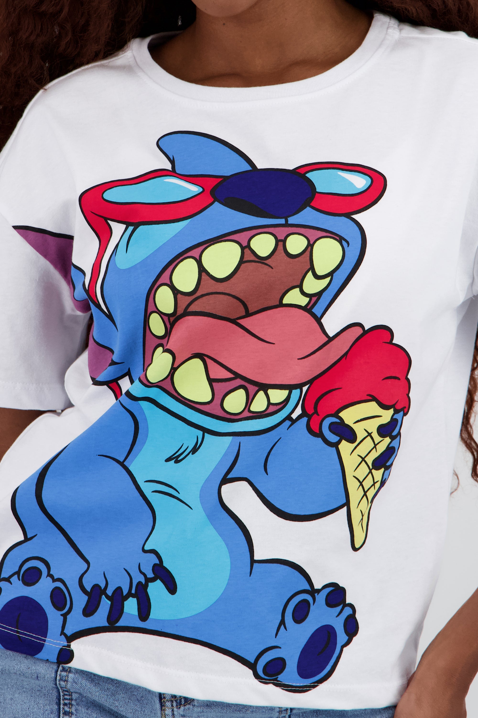 Playera boxy stitch helado BLANCO