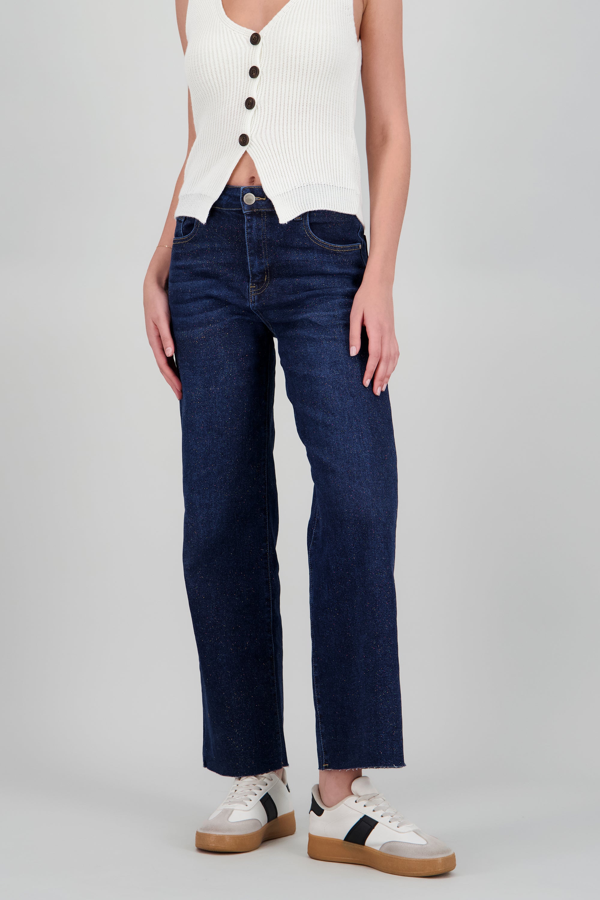 Straight jeans con hilo metalico dorado DARK WASH
