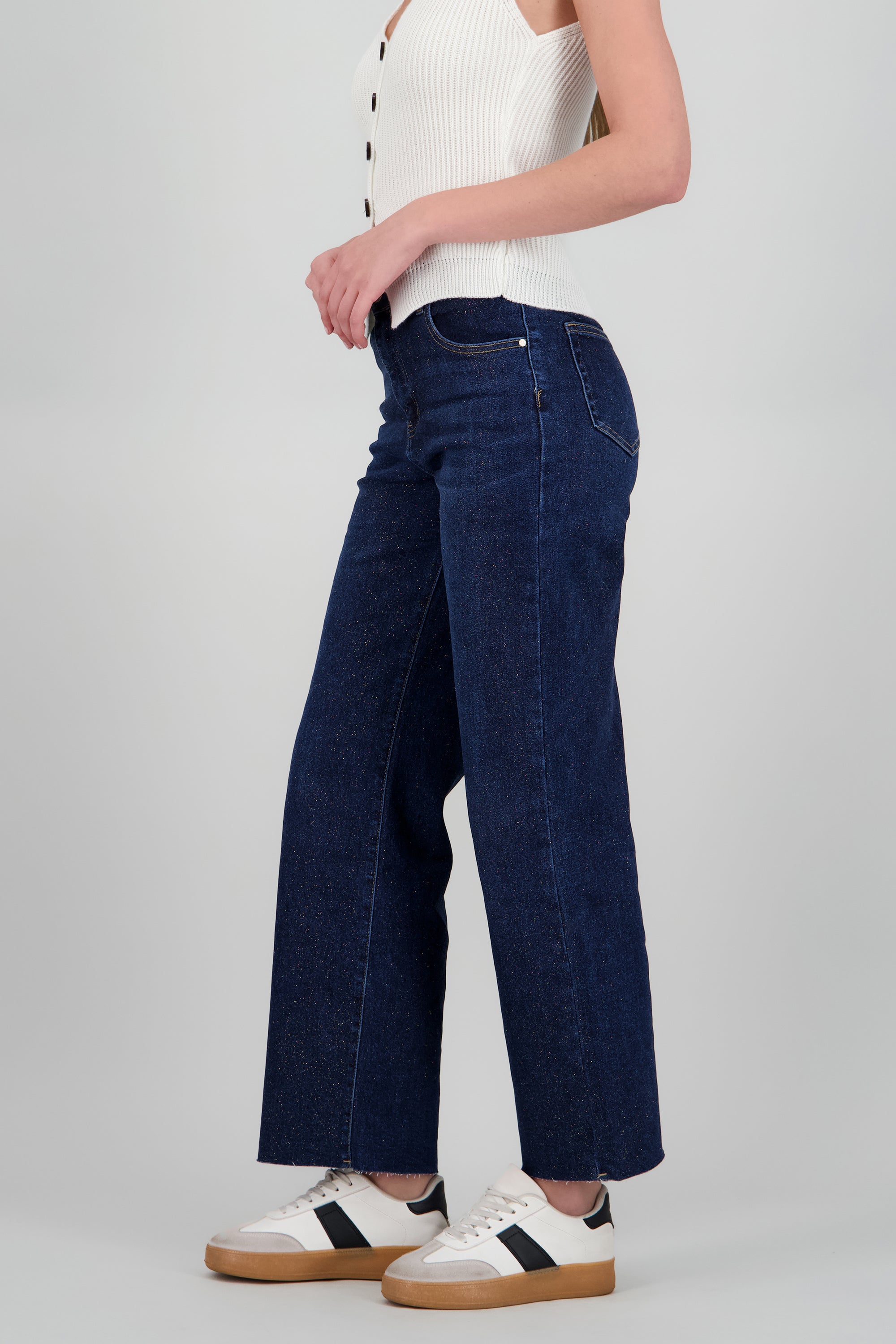 Straight jeans con hilo metalico dorado DARK WASH