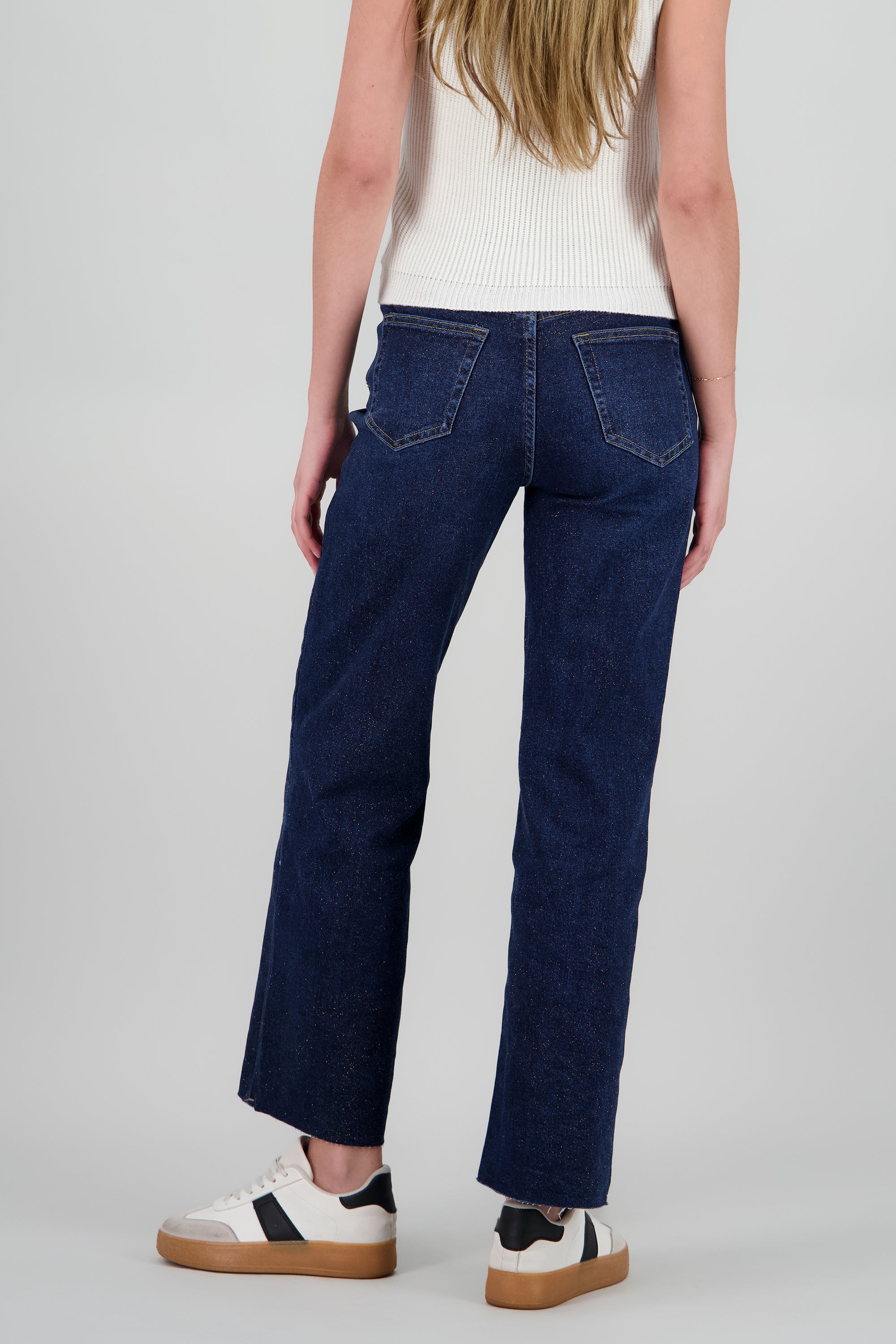 Straight jeans con hilo metalico dorado DARK WASH