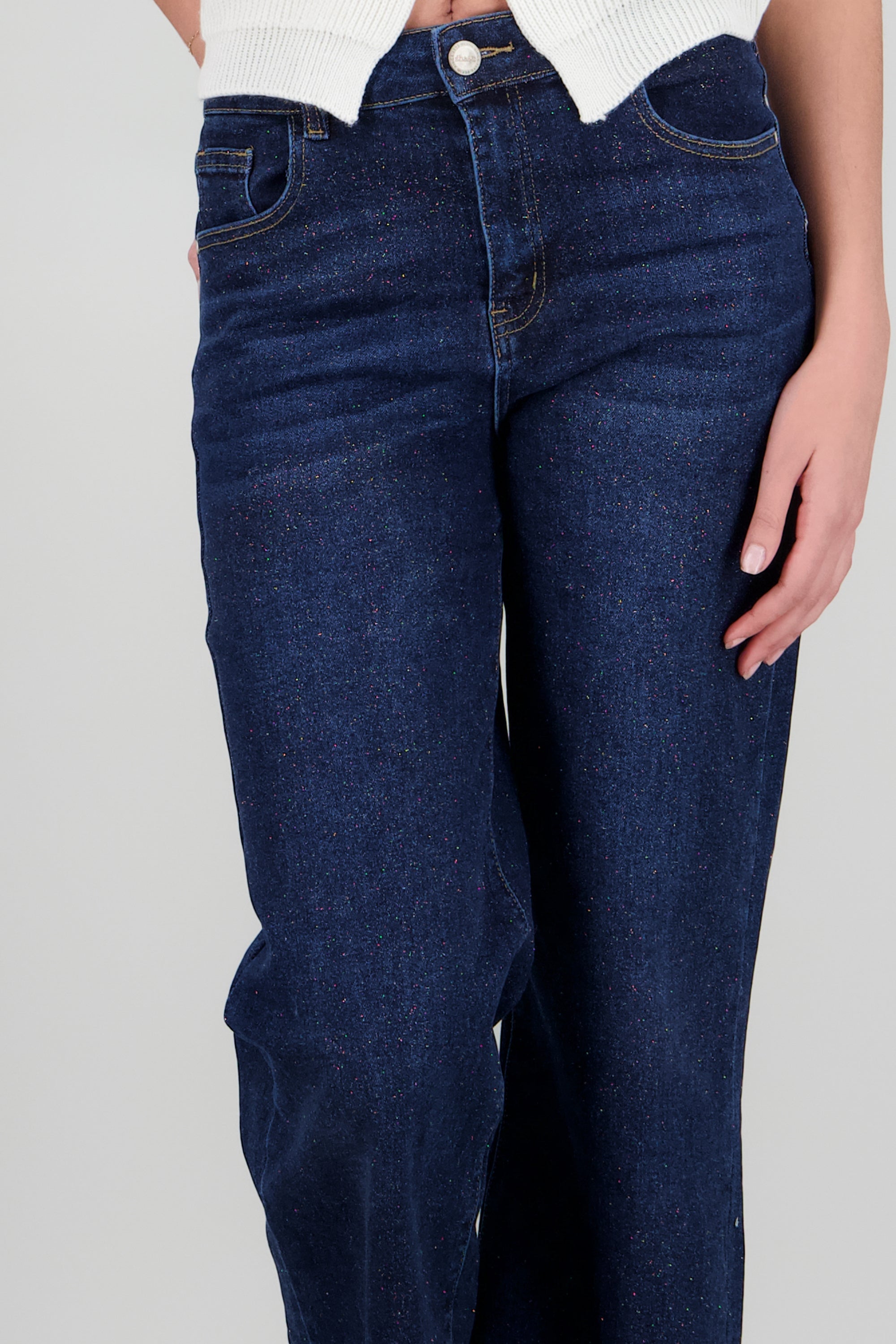 Straight jeans con hilo metalico dorado DARK WASH