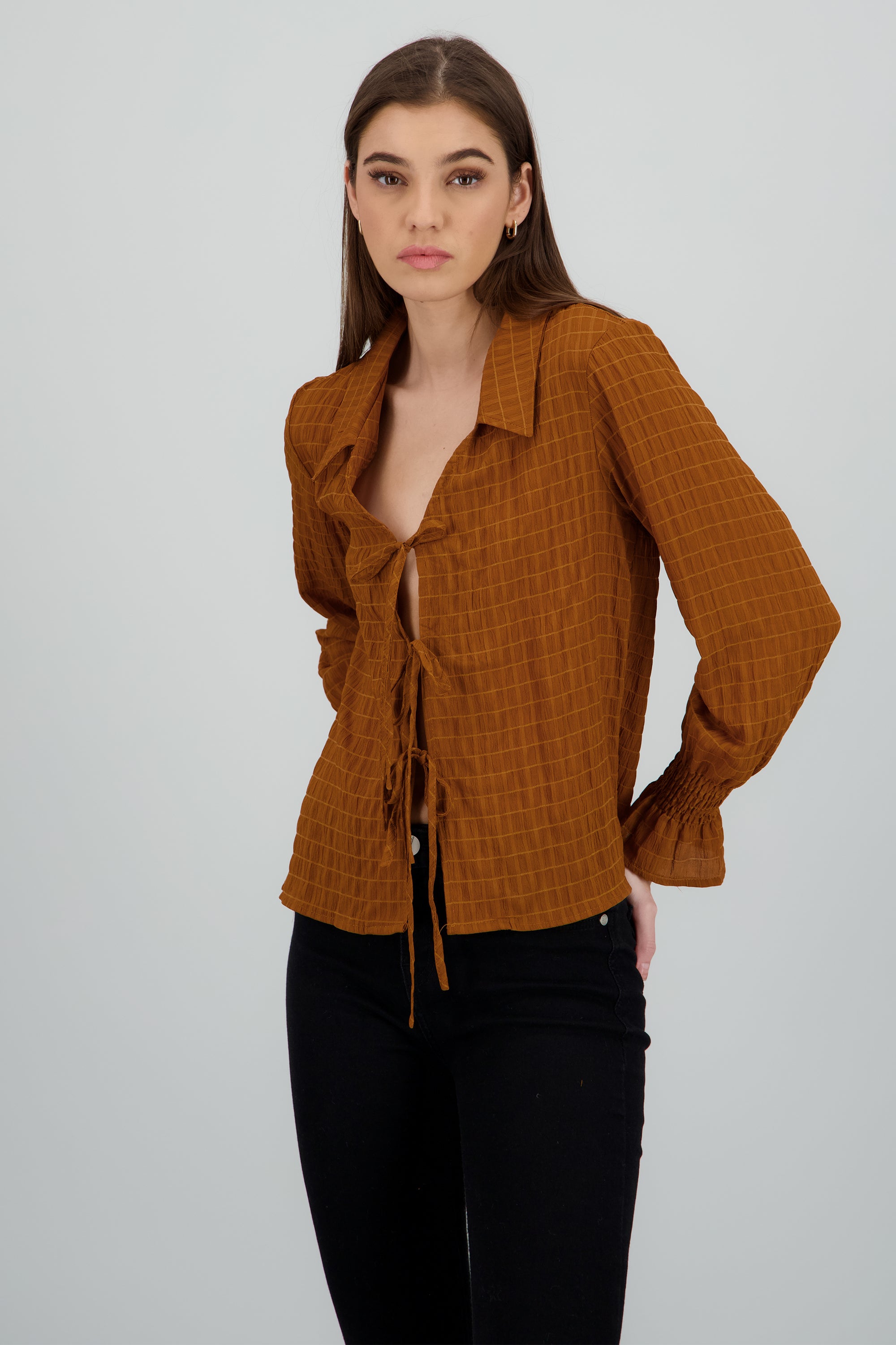 Blusa manga larga textura CHOCOLATE