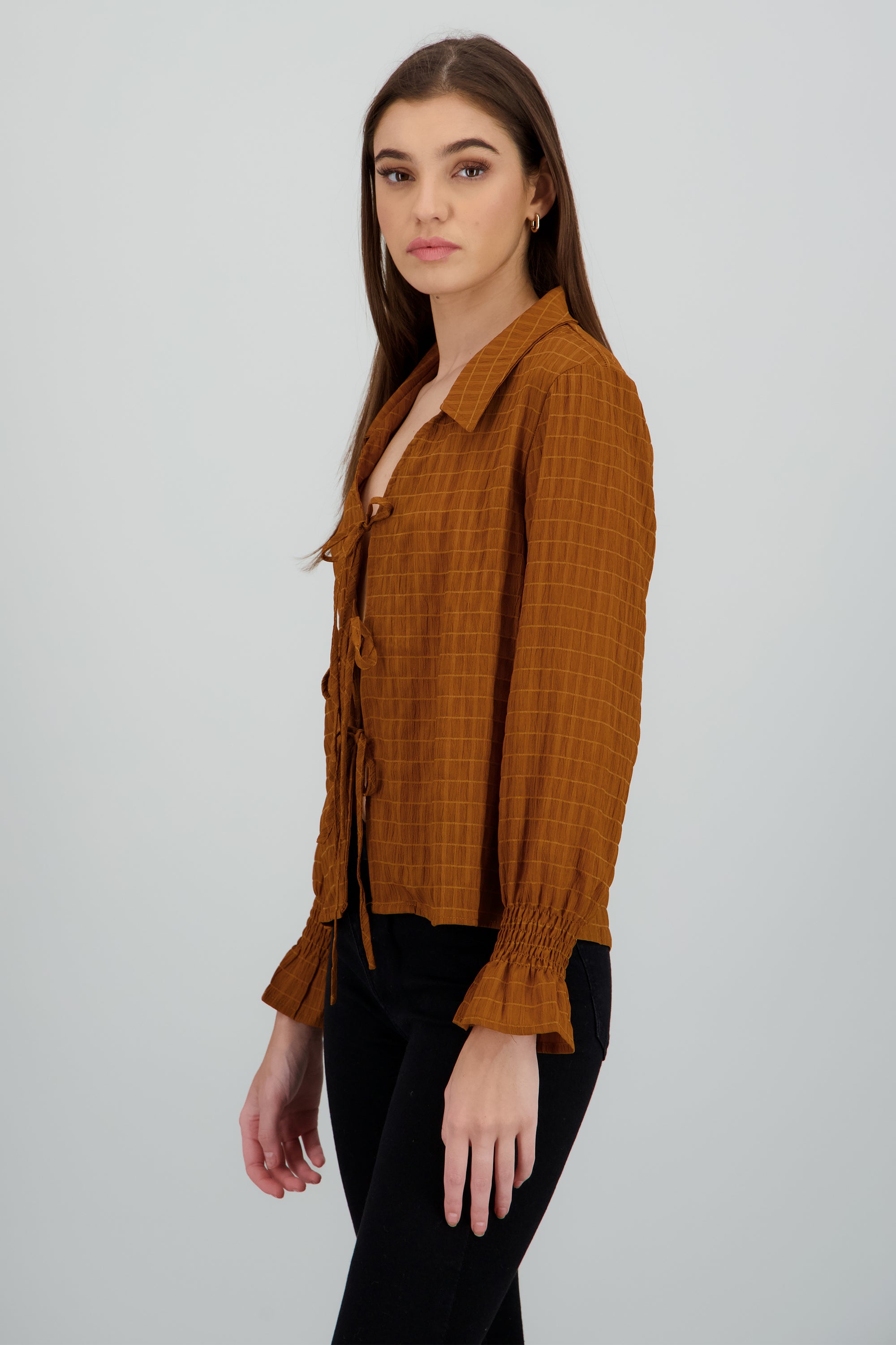 Blusa manga larga textura CHOCOLATE