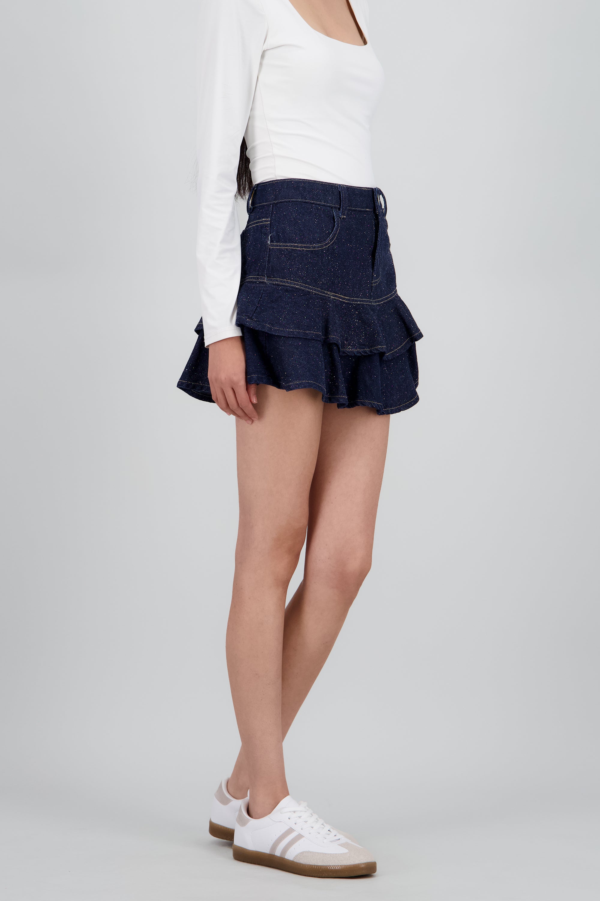 Mini falda denim brillos MEDIUM WASH