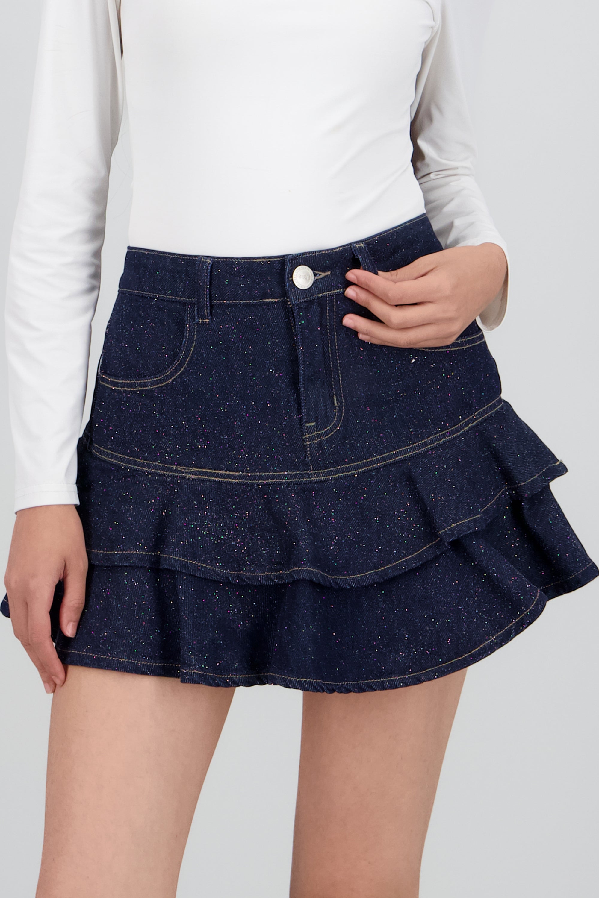 Mini falda denim brillos MEDIUM WASH