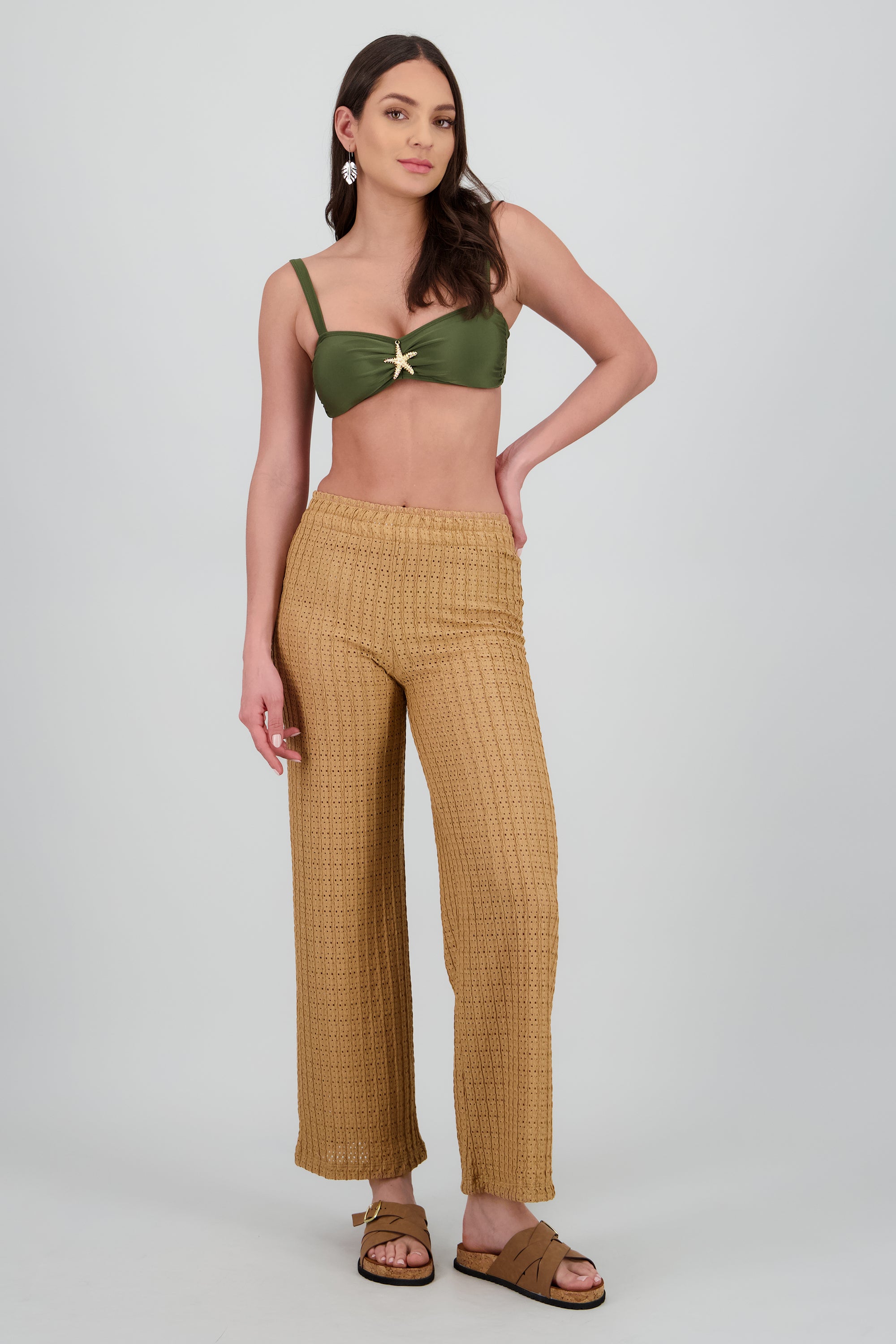 Sandalia efecto corcho tiras entrelazadas TAUPE