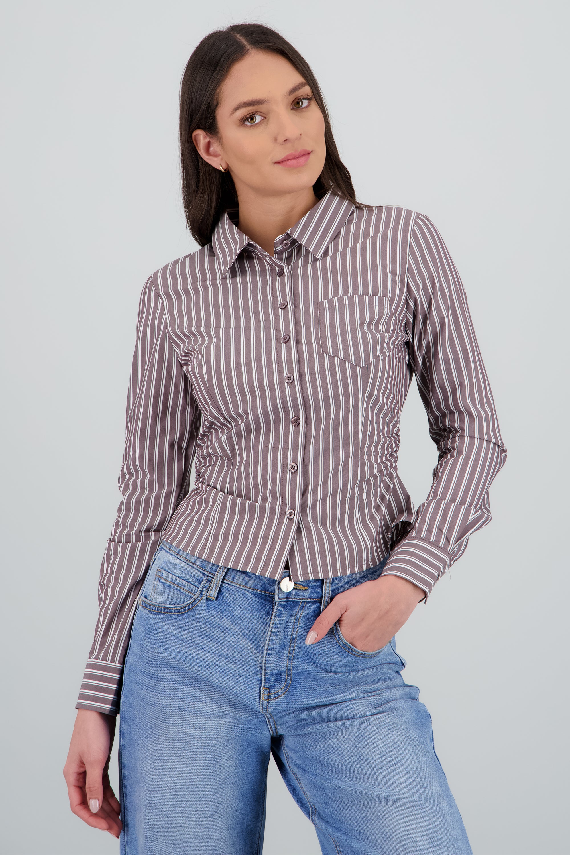 Camisa pinzas estampado rayas CAFE COMBO