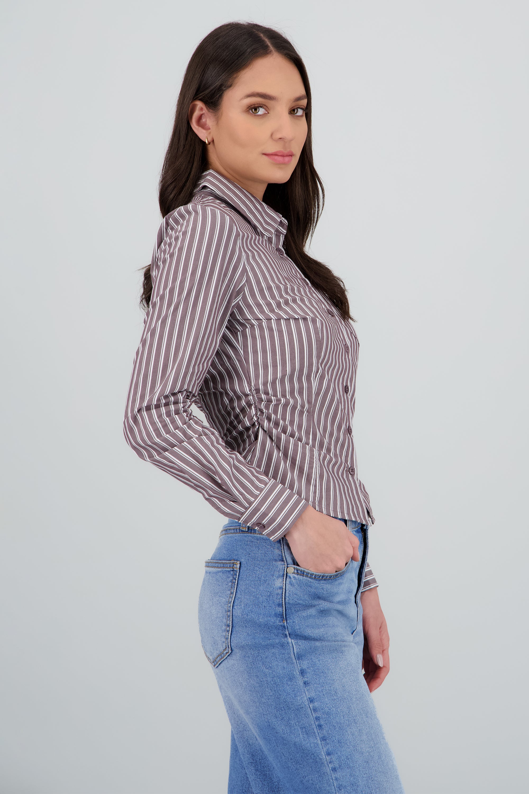 Camisa pinzas estampado rayas CAFE COMBO