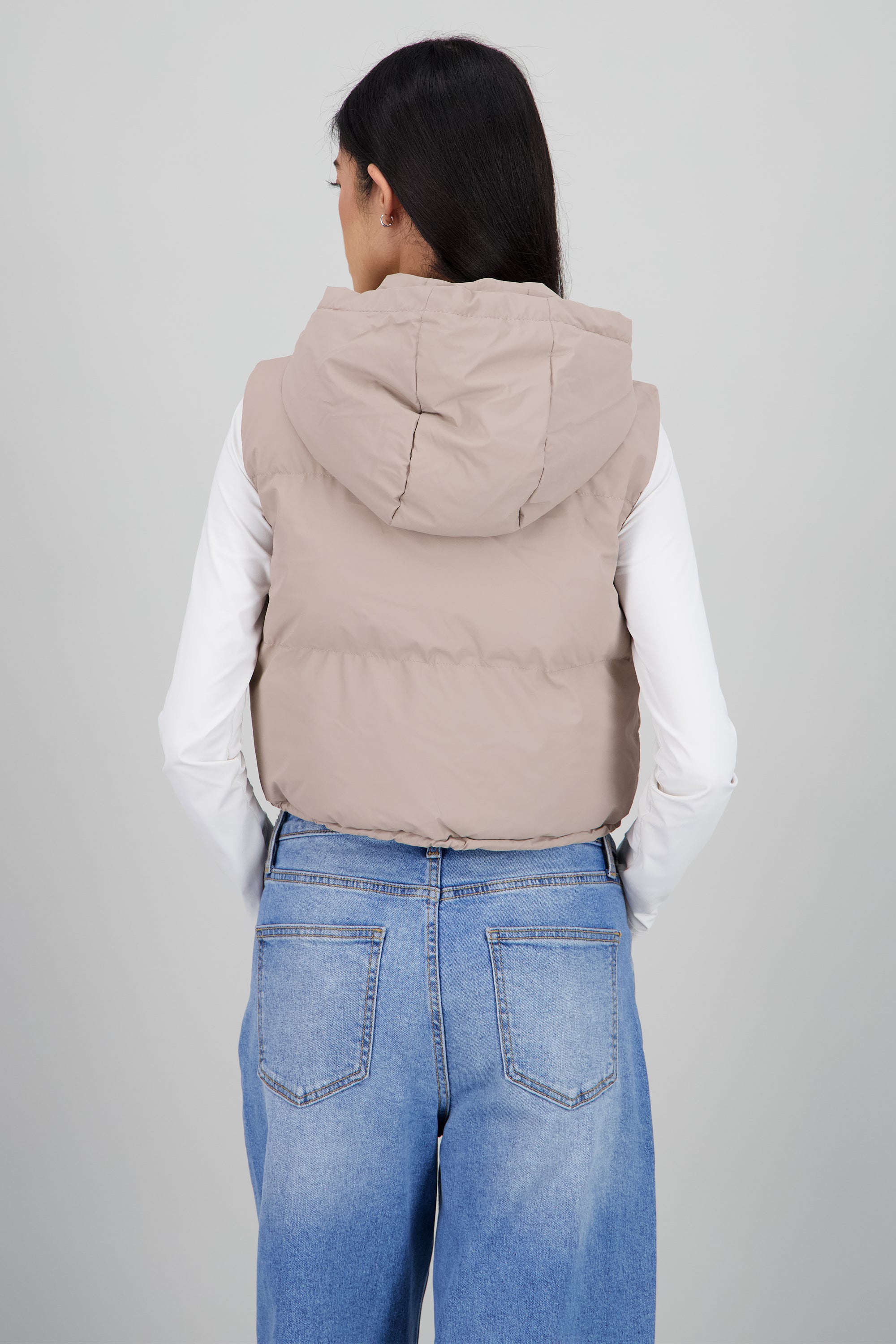 Chaleco capitonado con gorro TAUPE