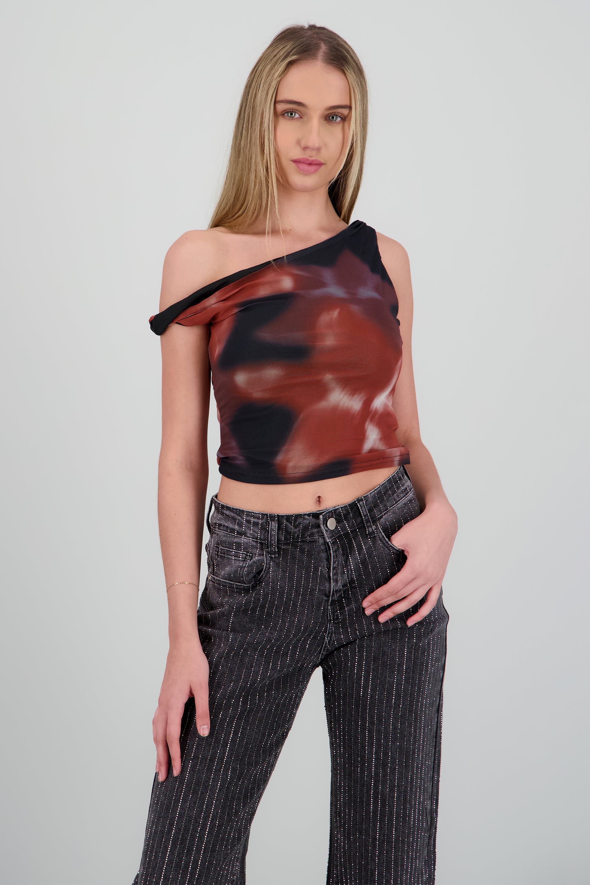 Top tirante twist mesh estampado NEGRO COMBO
