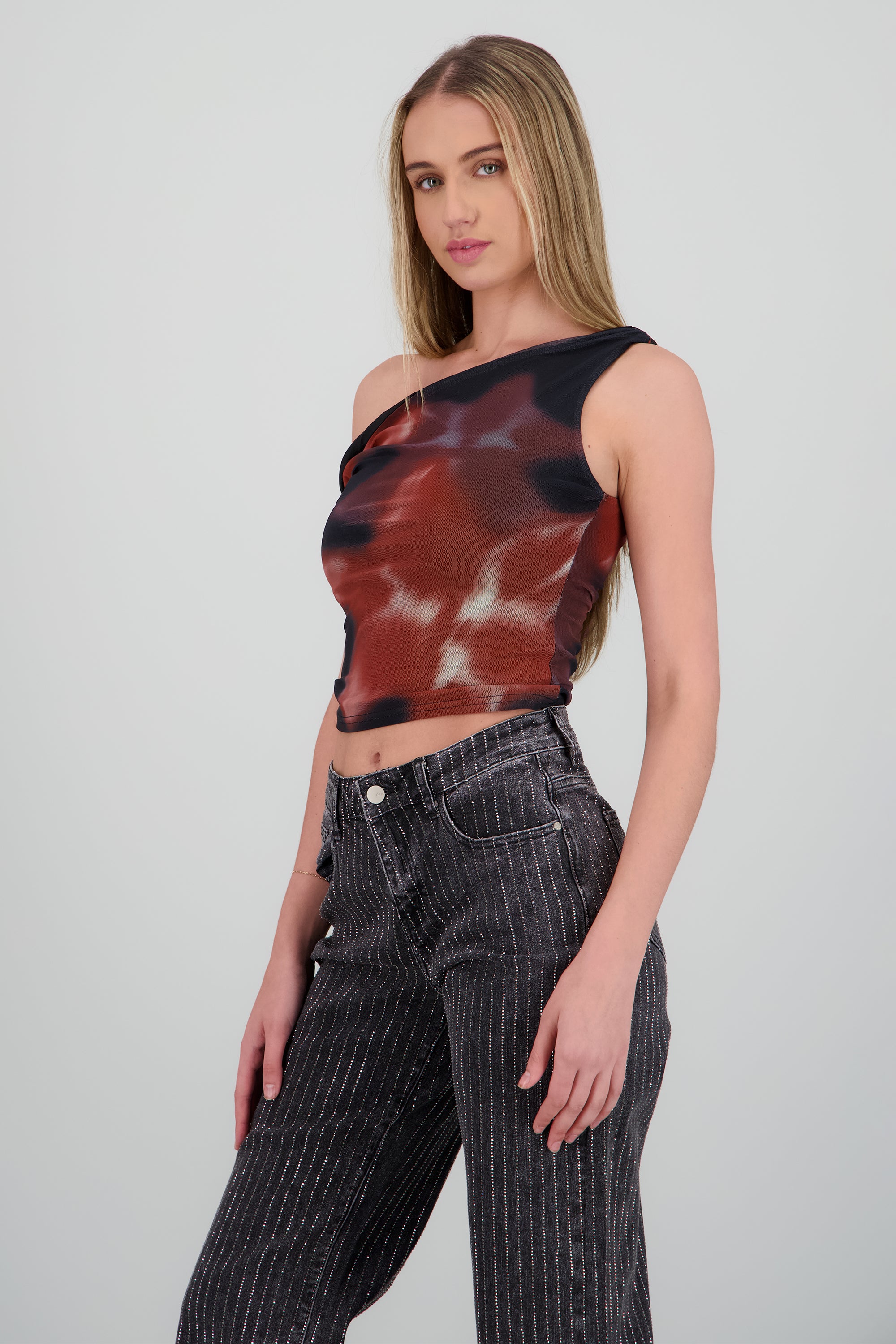 Top tirante twist mesh estampado NEGRO COMBO