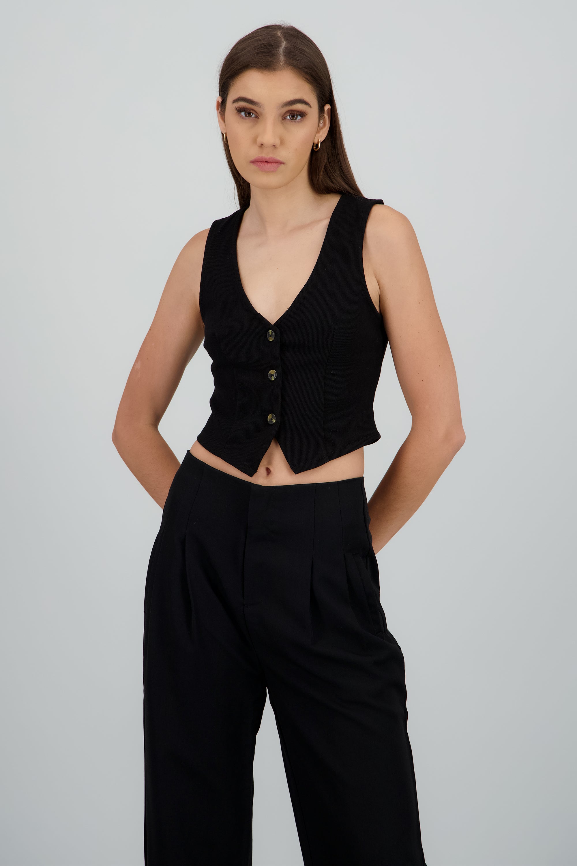 Top chaleco rib NEGRO