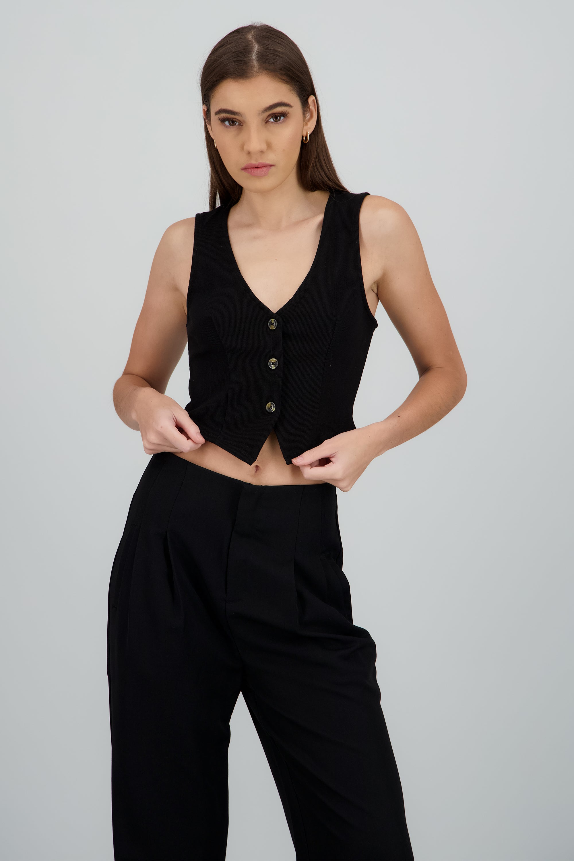 Top chaleco rib NEGRO