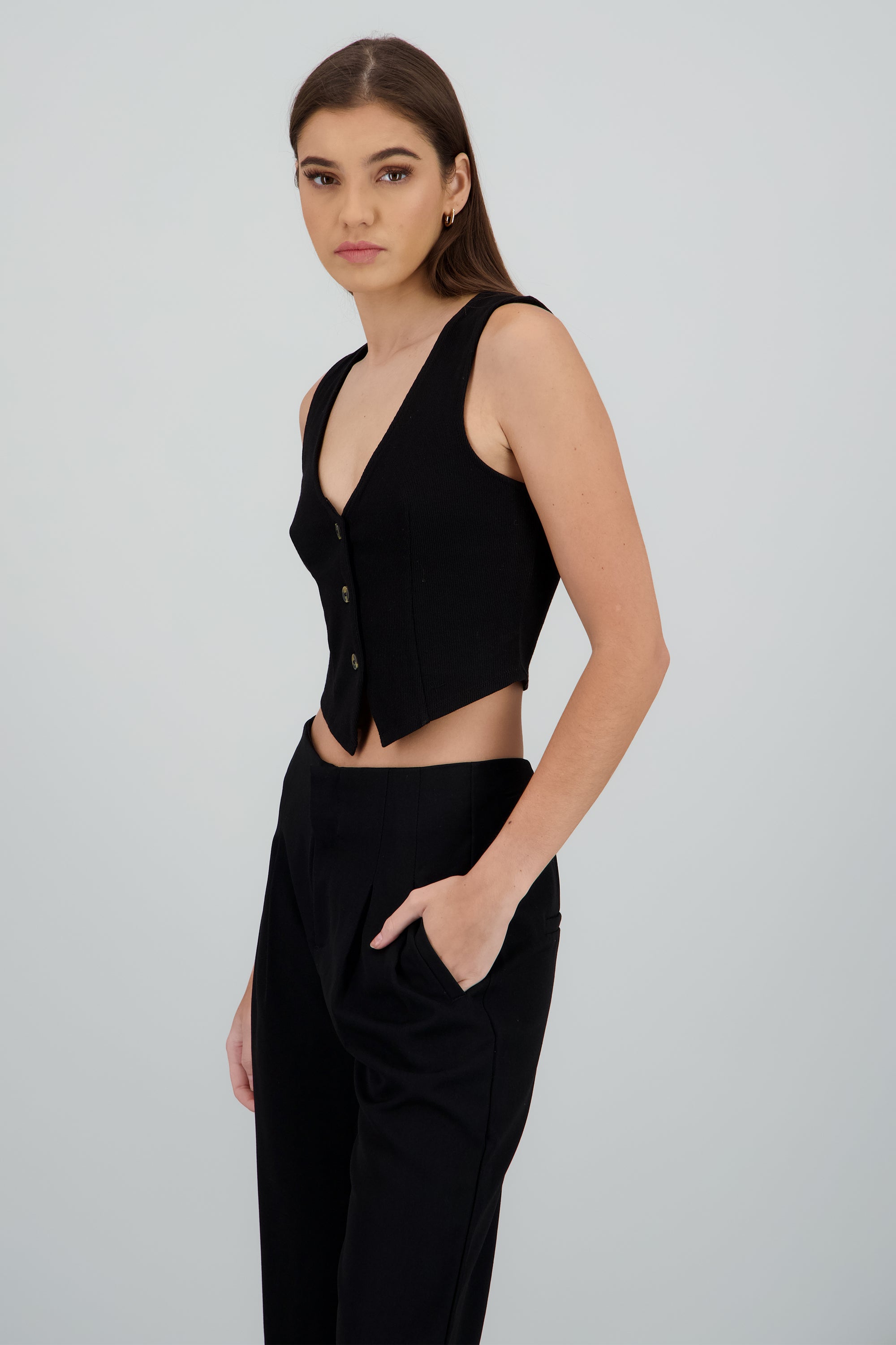 Top chaleco rib NEGRO