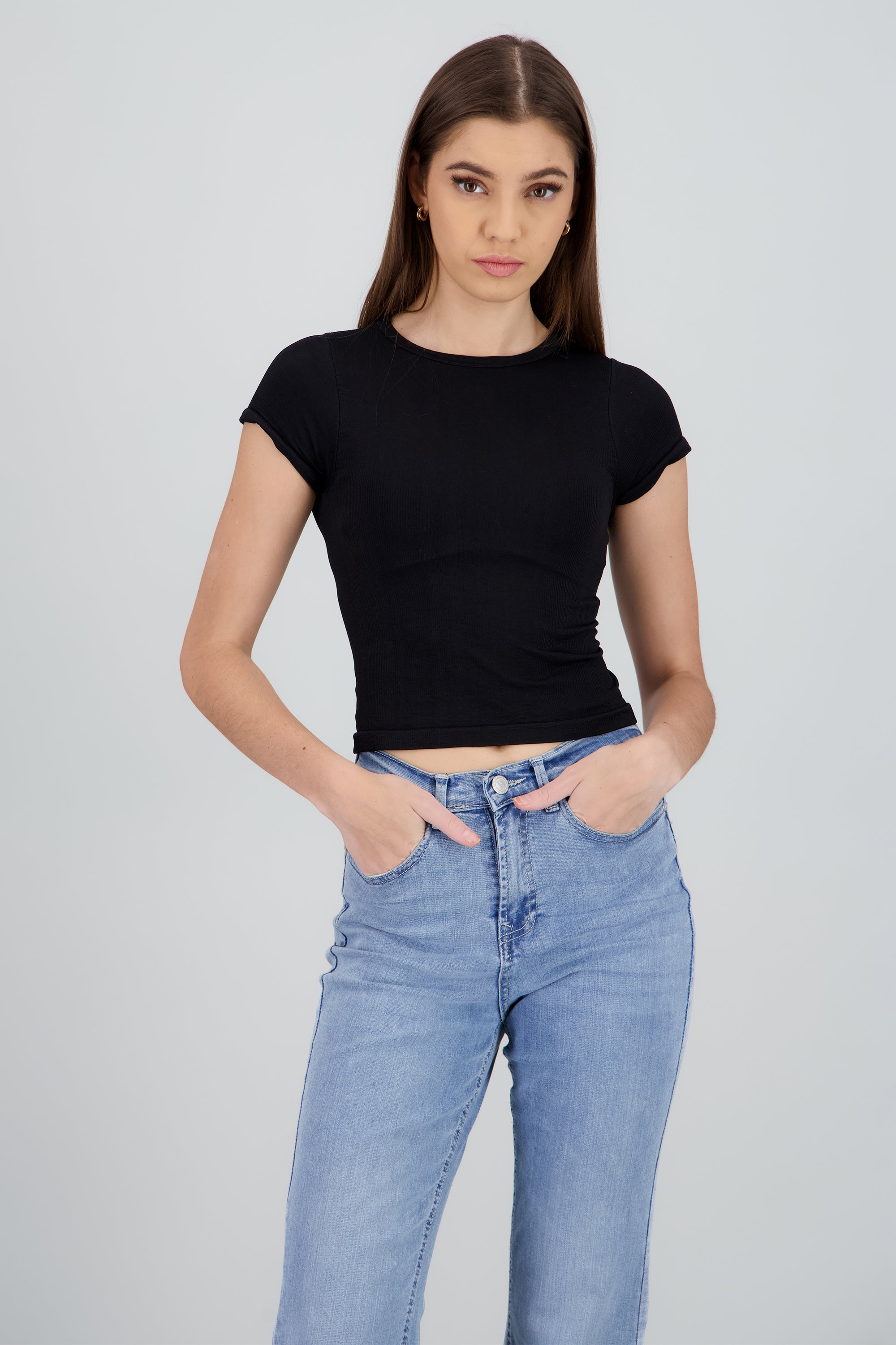 Top seamlesss manga corta NEGRO