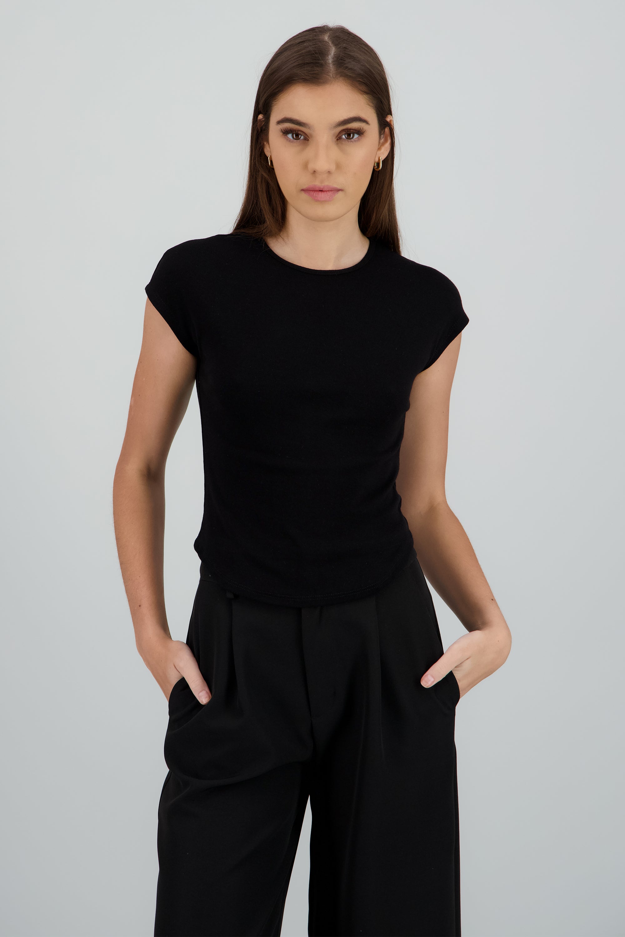 Top manga corta liso NEGRO