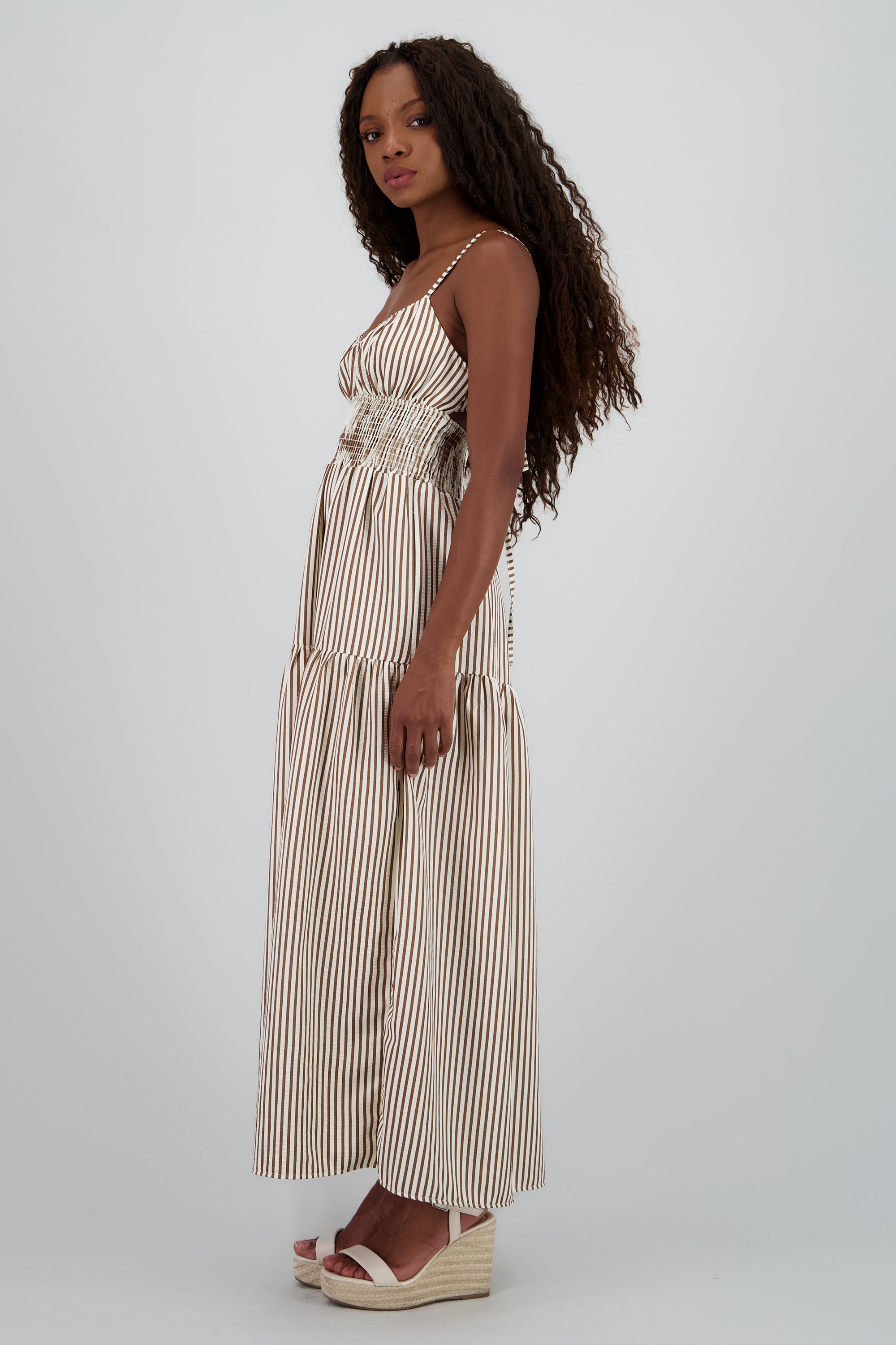 Vestido maxi lineas escote espalda HUESO COMBO